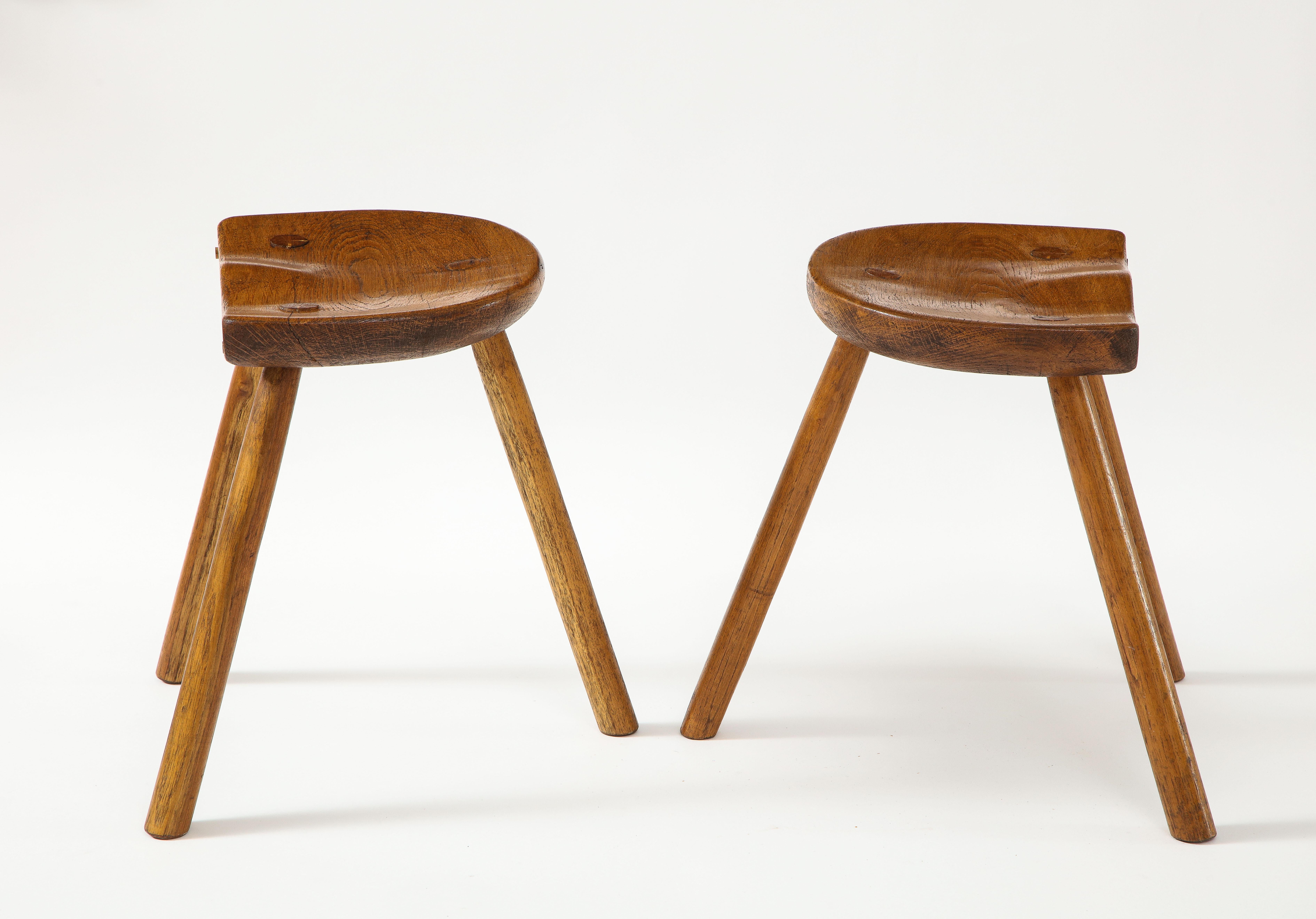 Pair of Scandinavian Tripod Stools, 1950's In Good Condition For Sale In Brooklyn, NY