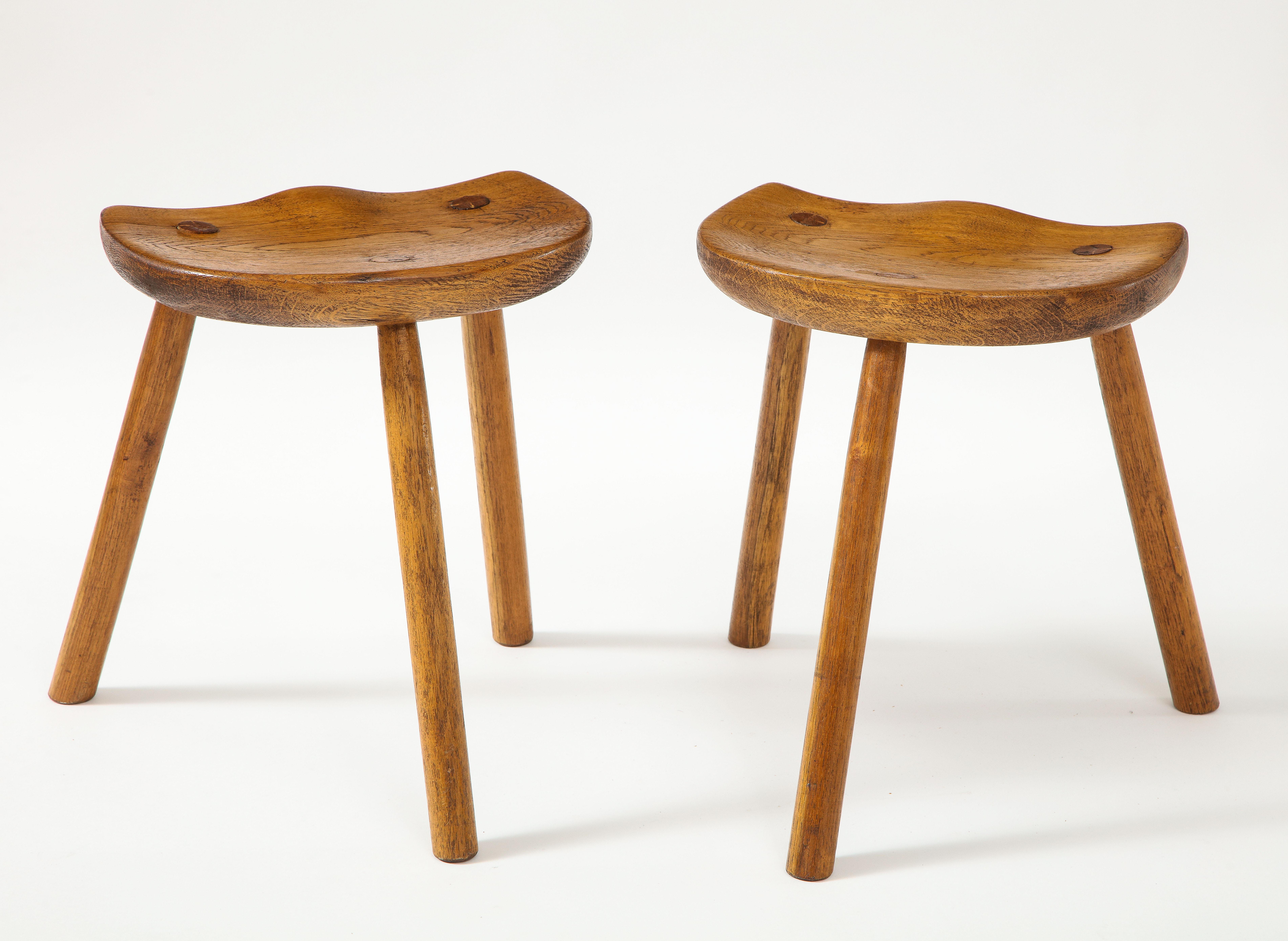 Mid-20th Century Pair of Scandinavian Tripod Stools, 1950's For Sale
