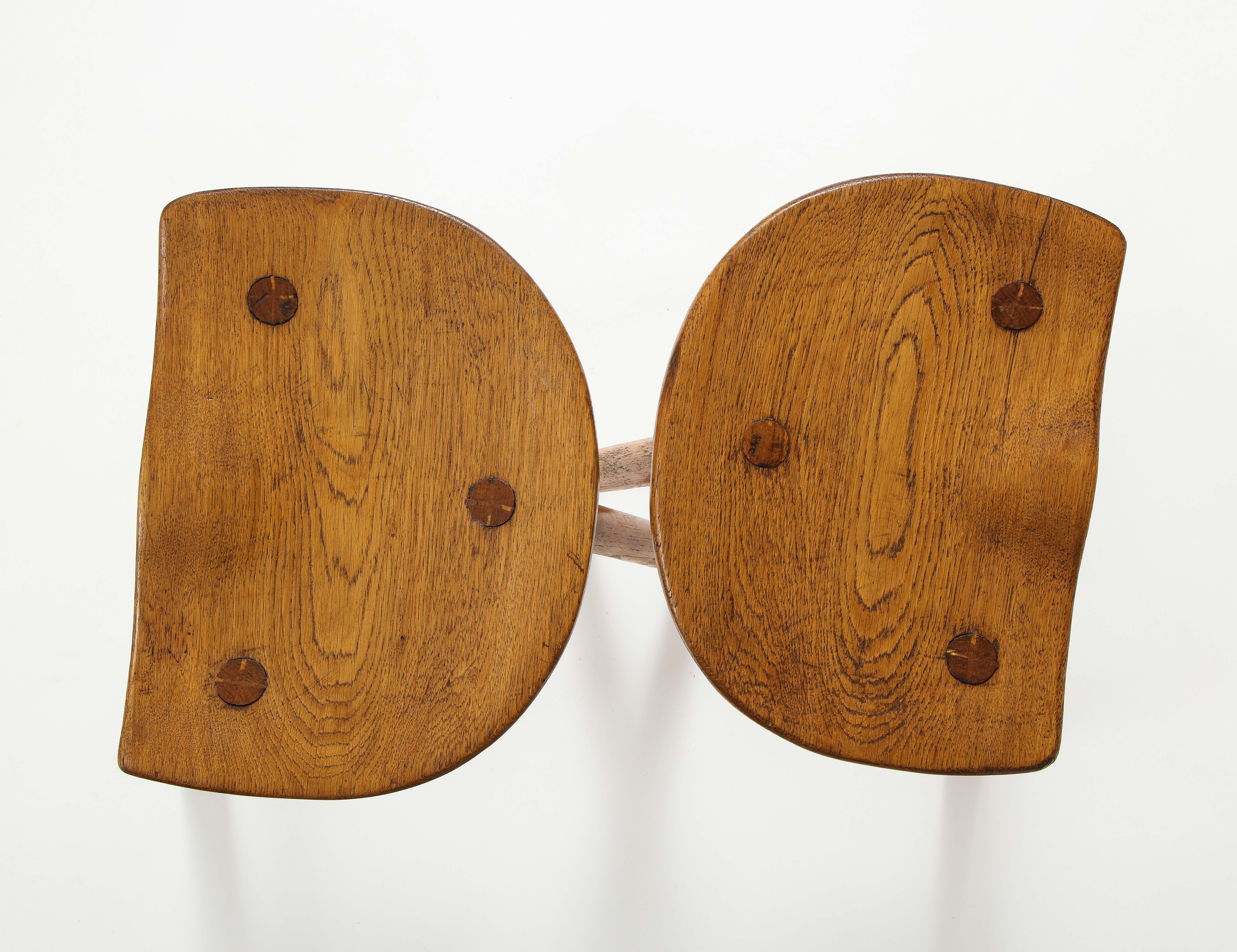 Oak Pair of Scandinavian Tripod Stools, 1950's For Sale