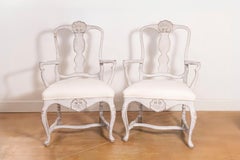 Pair of Scandinavian Rococo Style Painted Armchairs