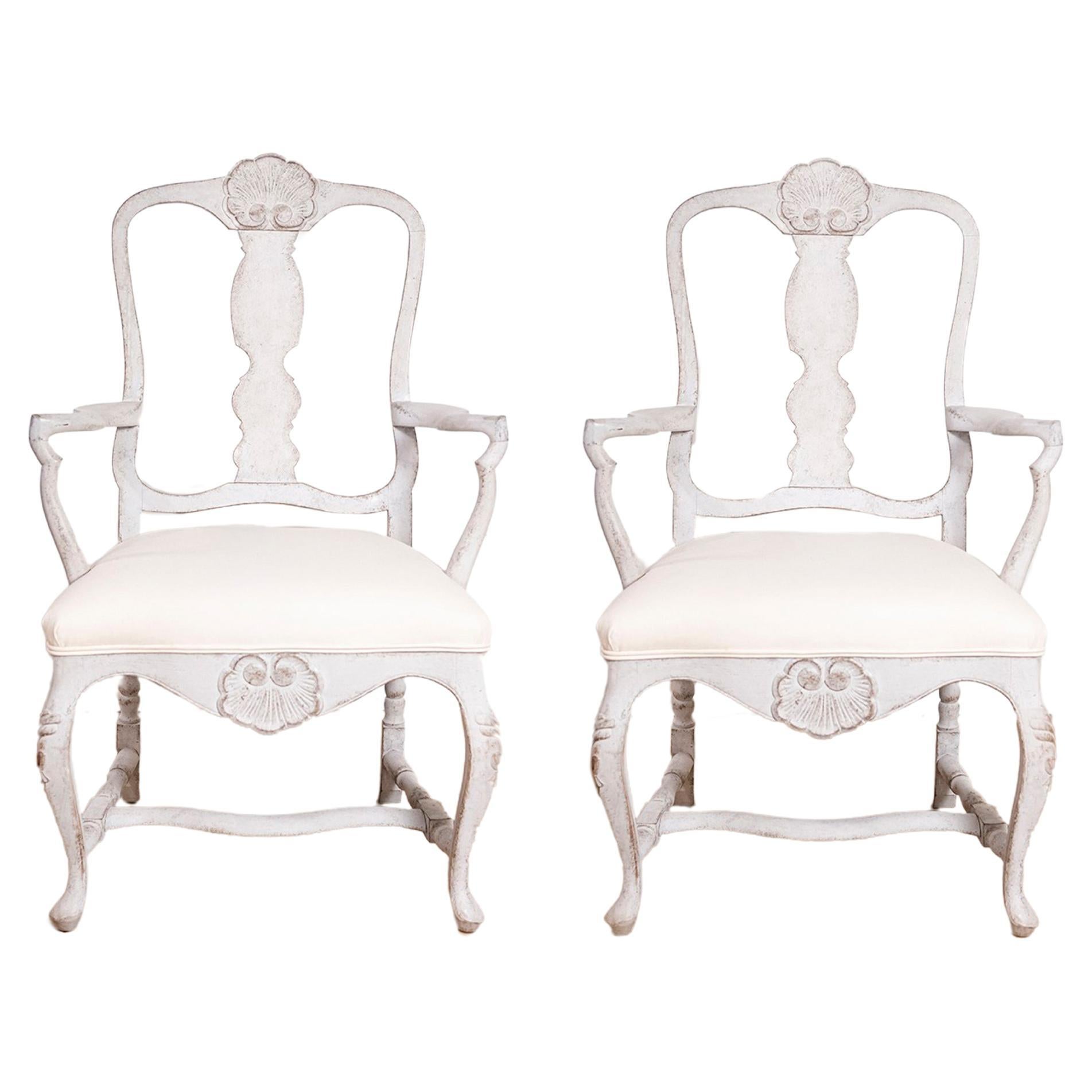 Pair of Scandinavian Rococo Style Painted Armchairs