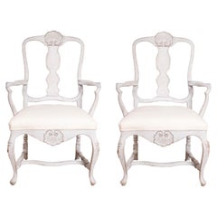 Pair of Scandinavian Rococo Style Painted Armchairs