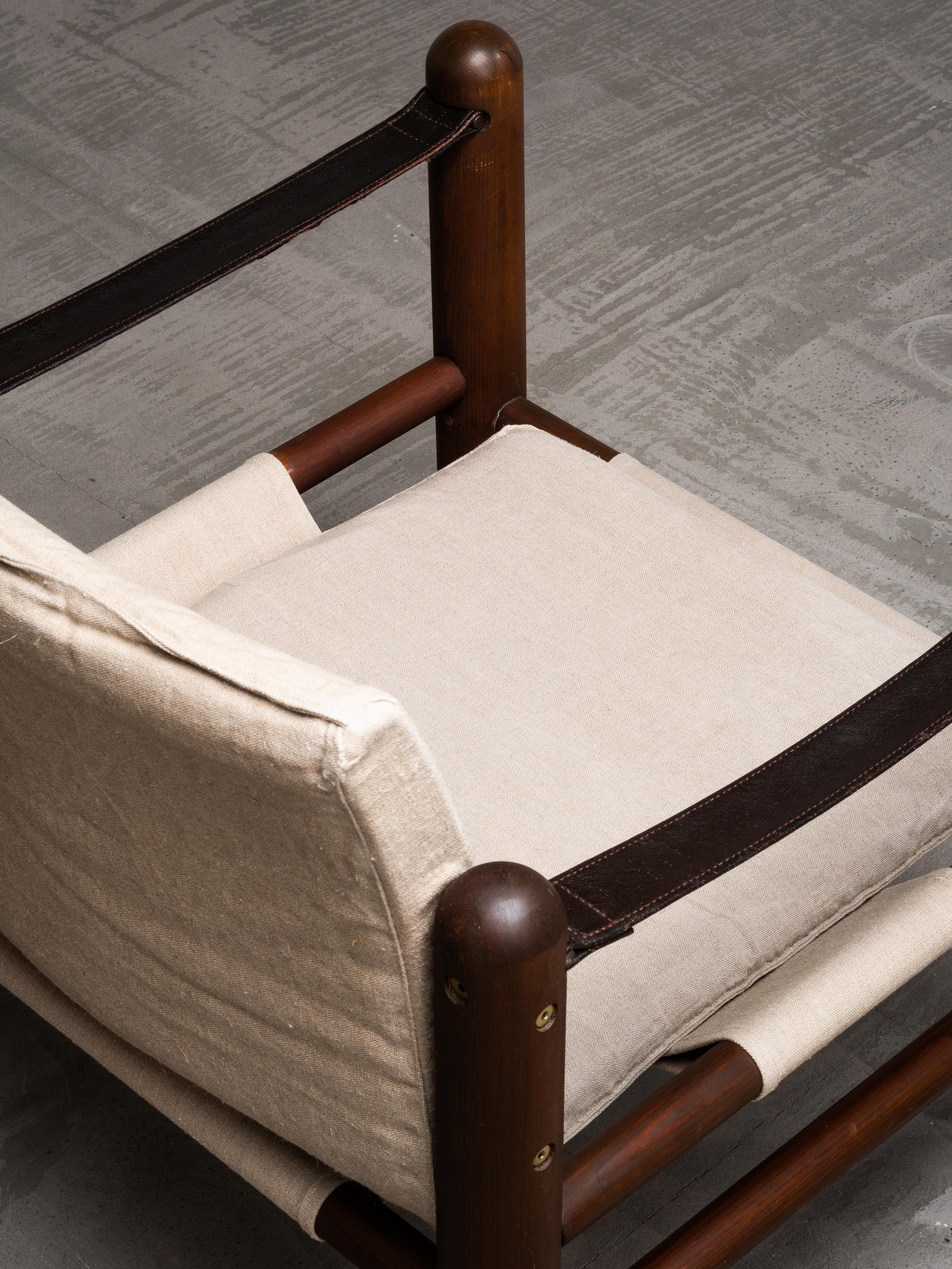 Pair of Scandinavian Safari Chairs in Stained Pine and Linen, 1970s en vente 8