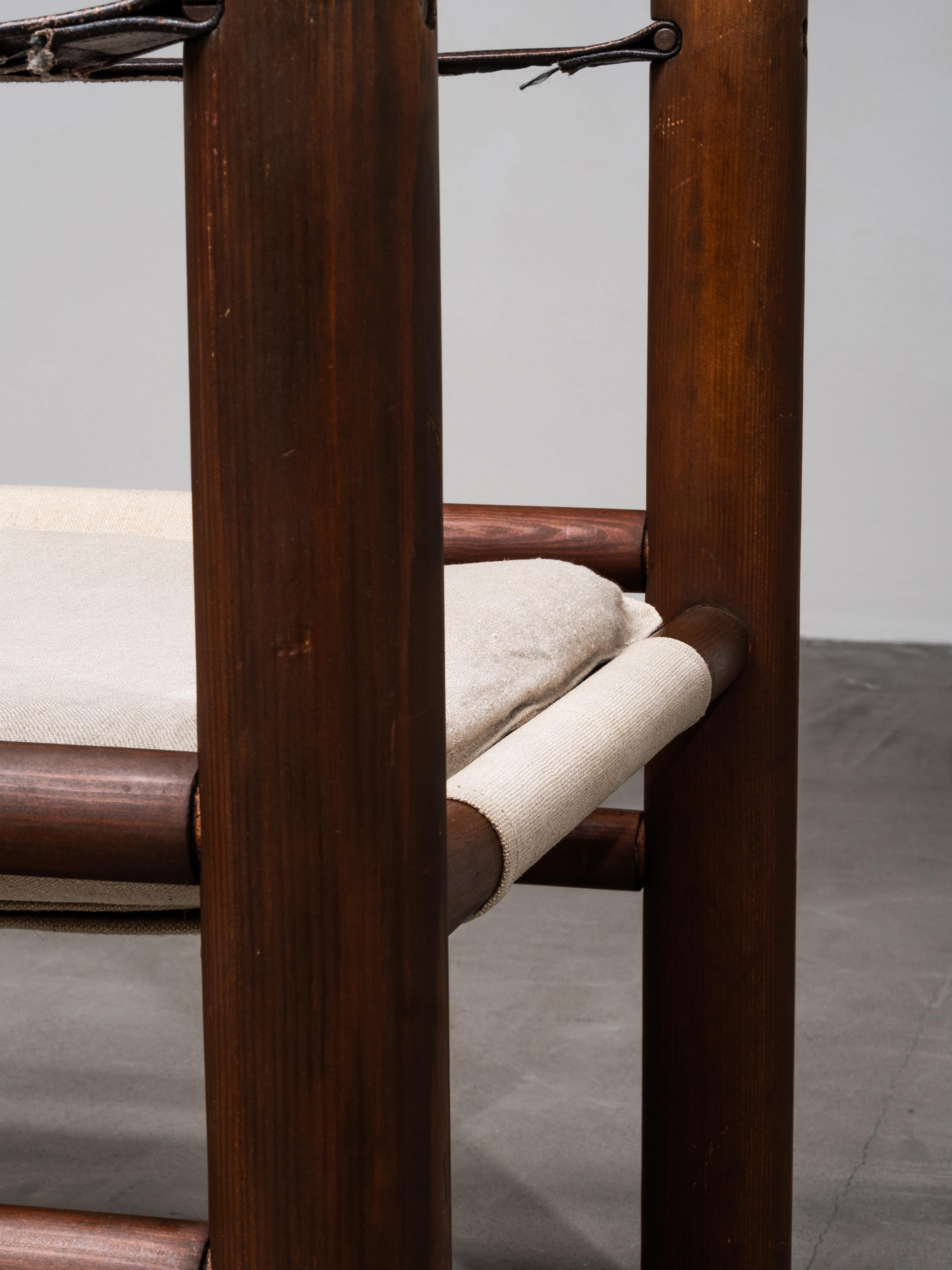 Pair of Scandinavian Safari Chairs in Stained Pine and Linen, 1970s en vente 10