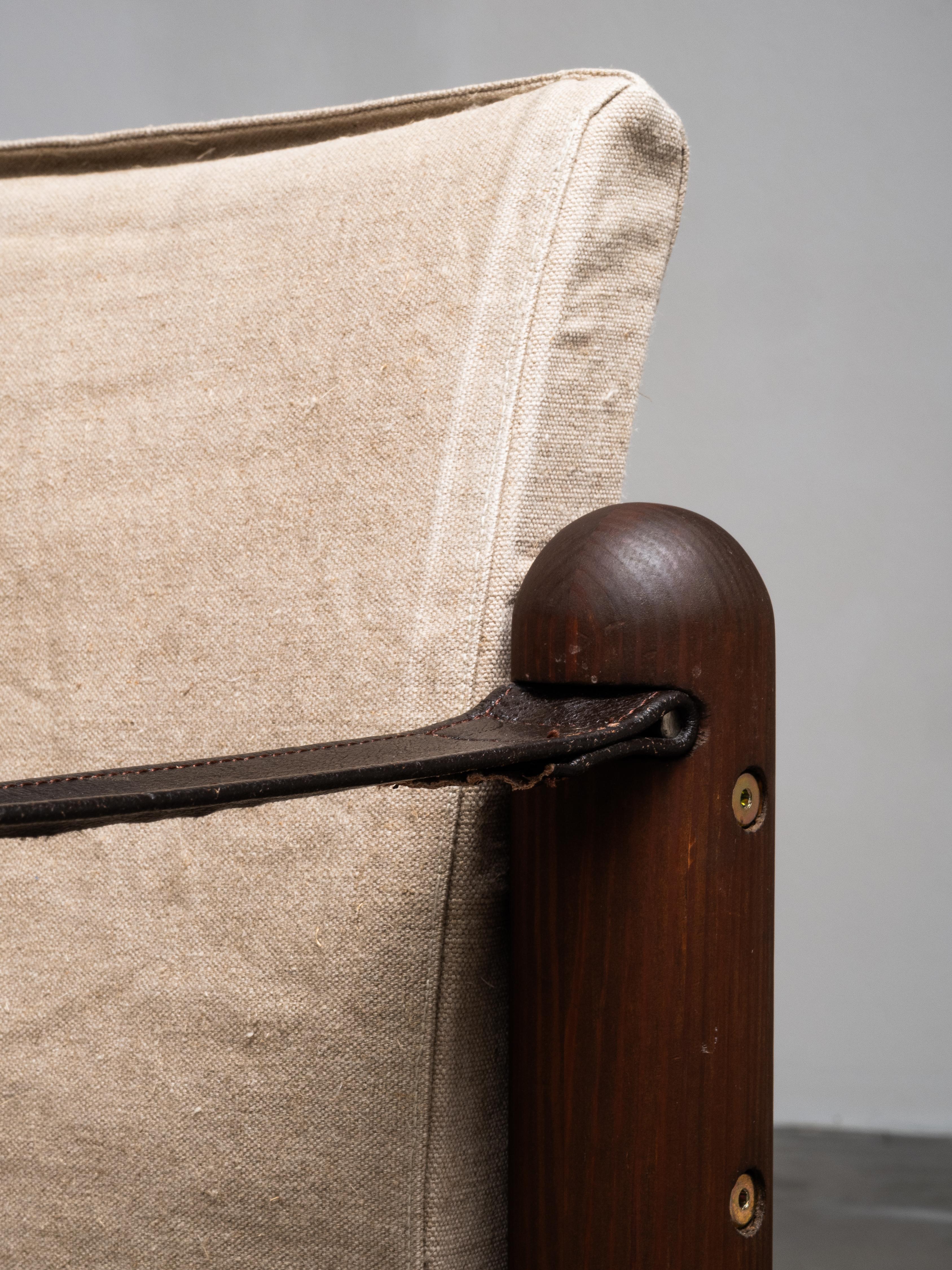 Pair of Scandinavian Safari Chairs in Stained Pine and Linen, 1970s en vente 2