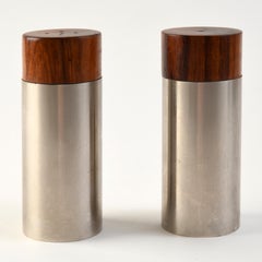 Pair of Scandinavian salt and pepper shakers Denmark 1970 teak stainless steel