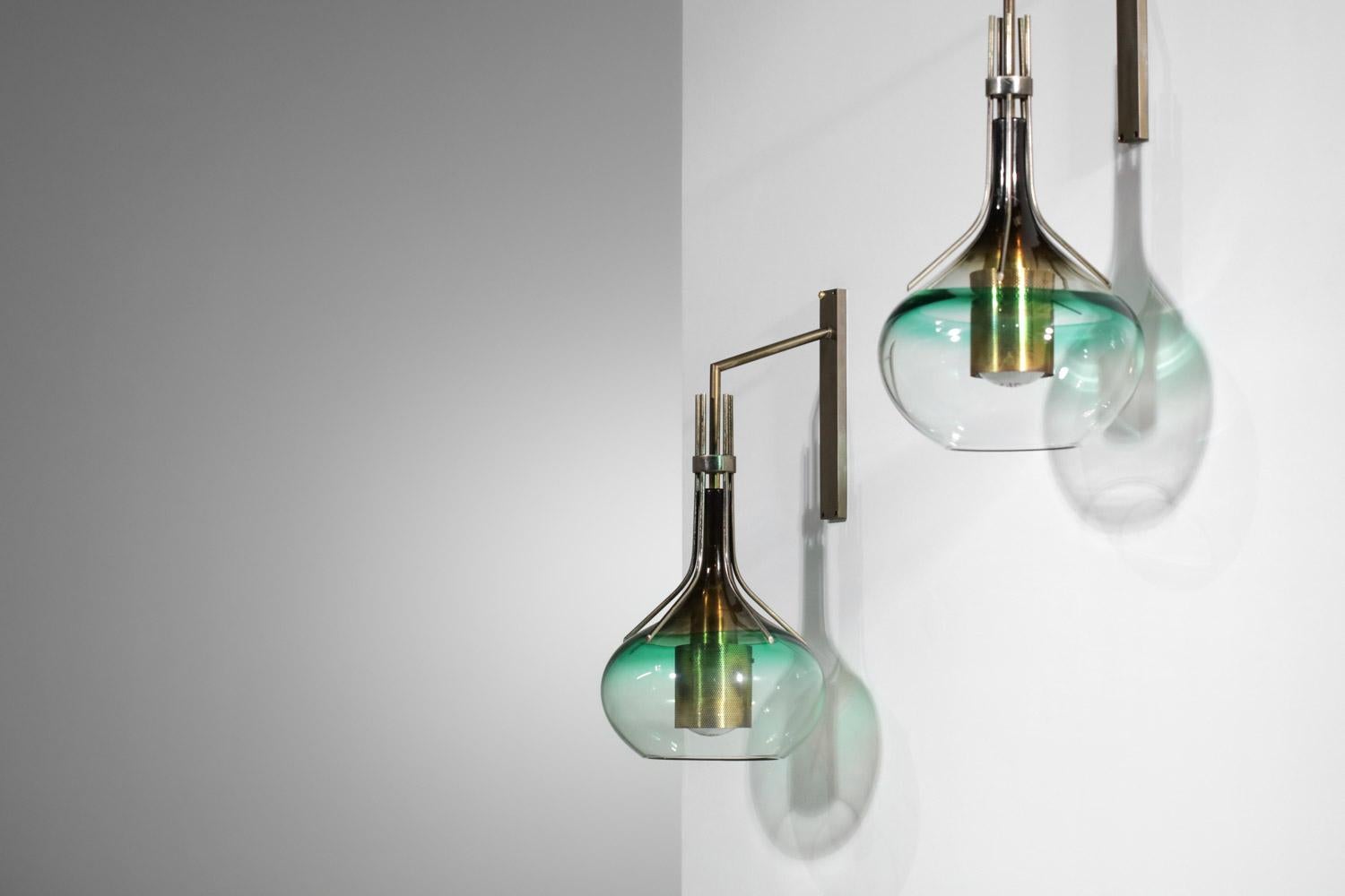 Pair of Italian Sconces Smoked Glass by Vinicio Vianello for Vistosi For Sale 8