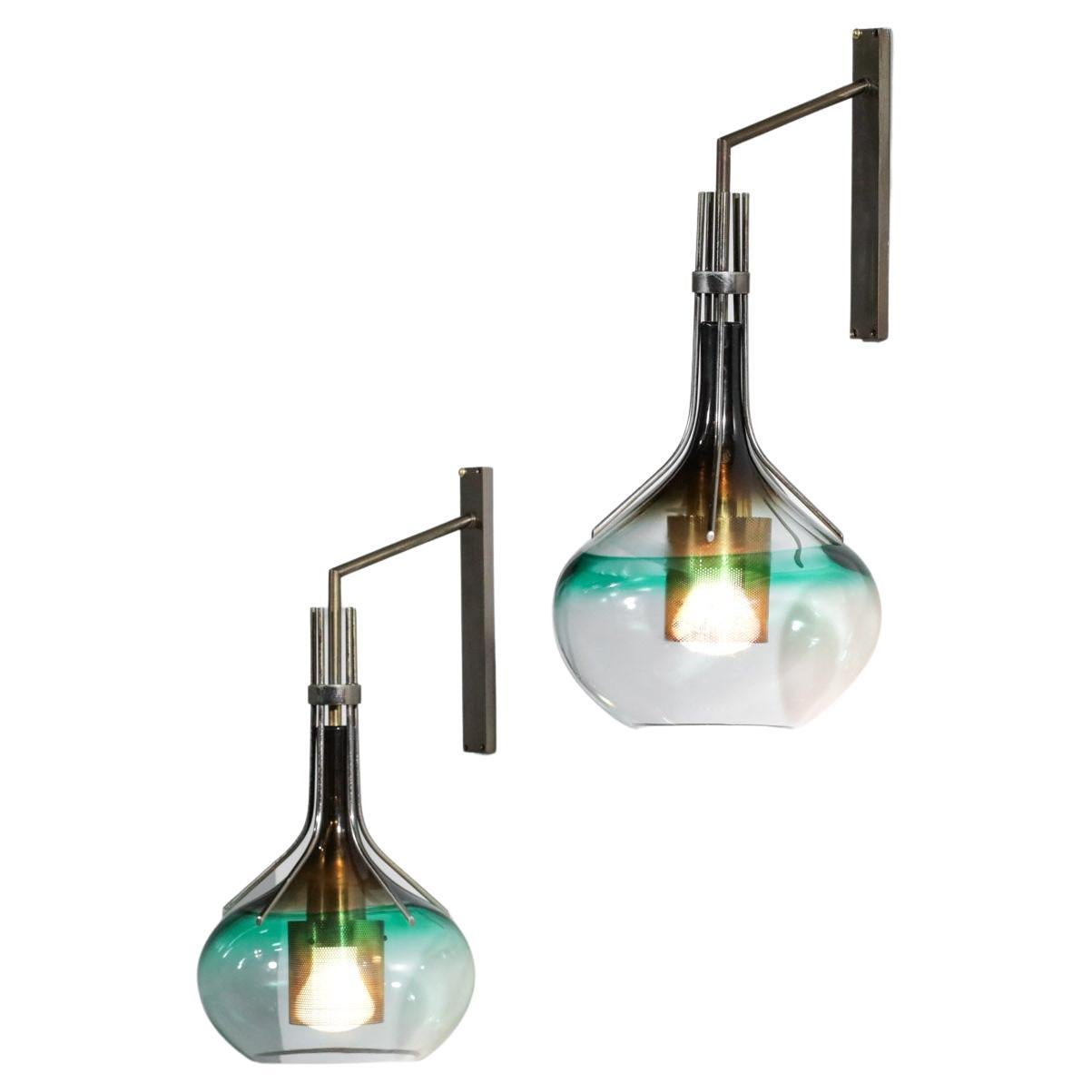 Pair of Italian Sconces Smoked Glass by Vinicio Vianello for Vistosi