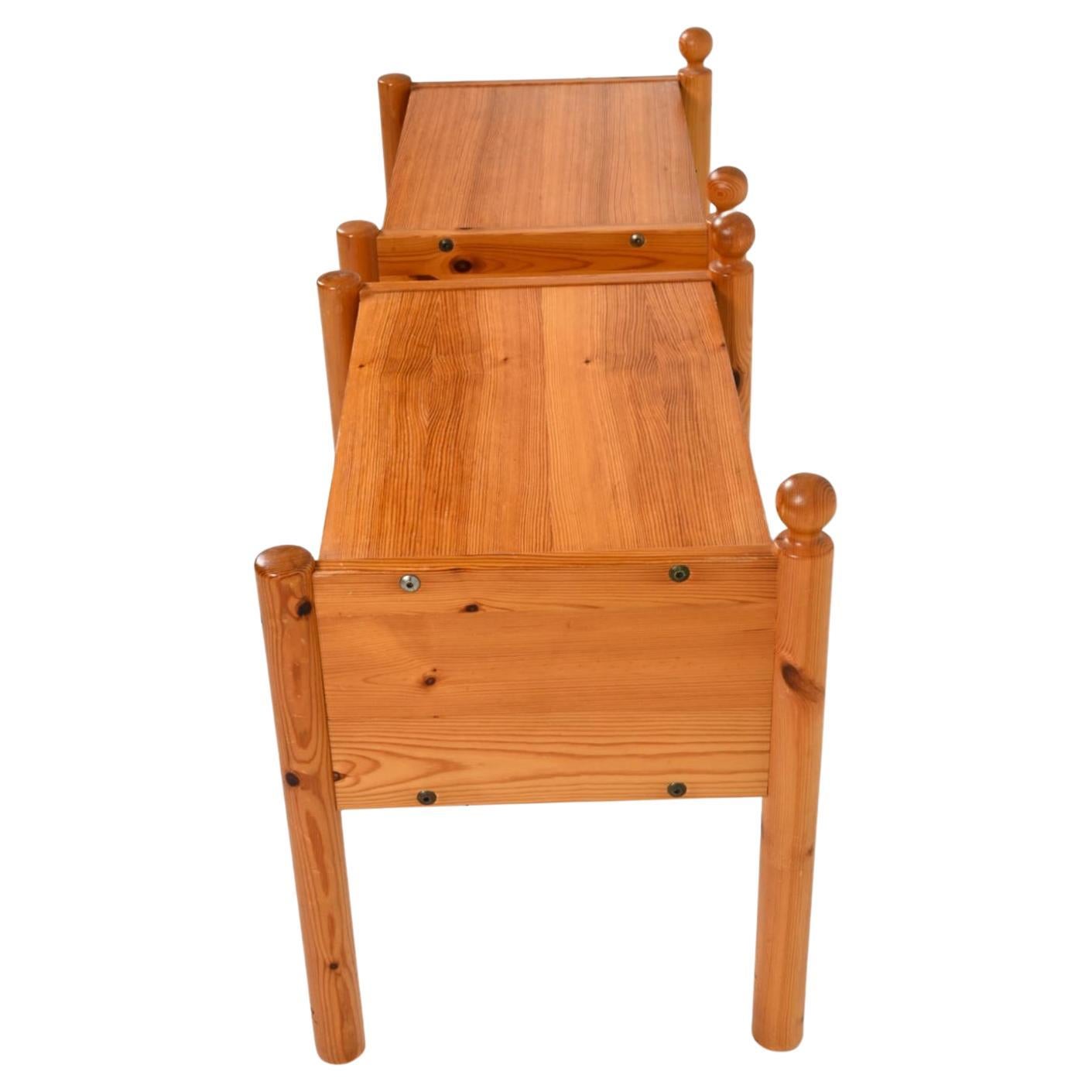 Scandinavian Modern Pair of Scandinavian solid Pine nightstands with carved details Sweden