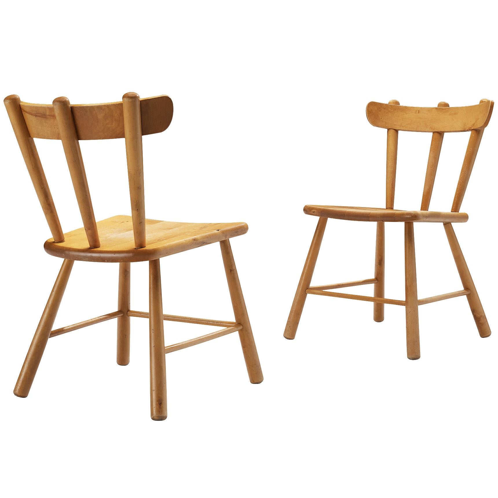 Pair of Scandinavian Spindle Chairs in Birch