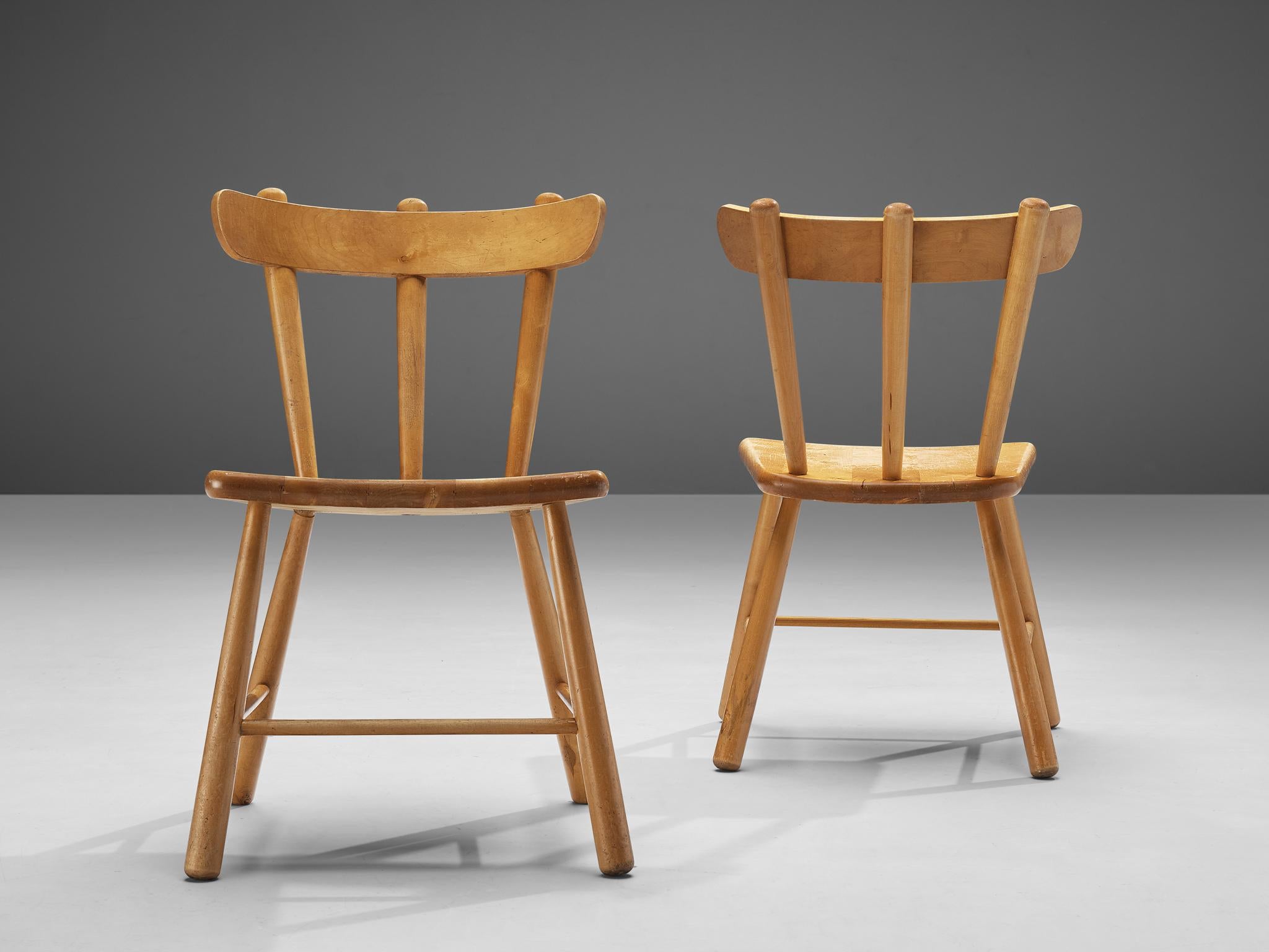 Mid-20th Century Pair of Scandinavian Spindle Chairs in Birch  For Sale