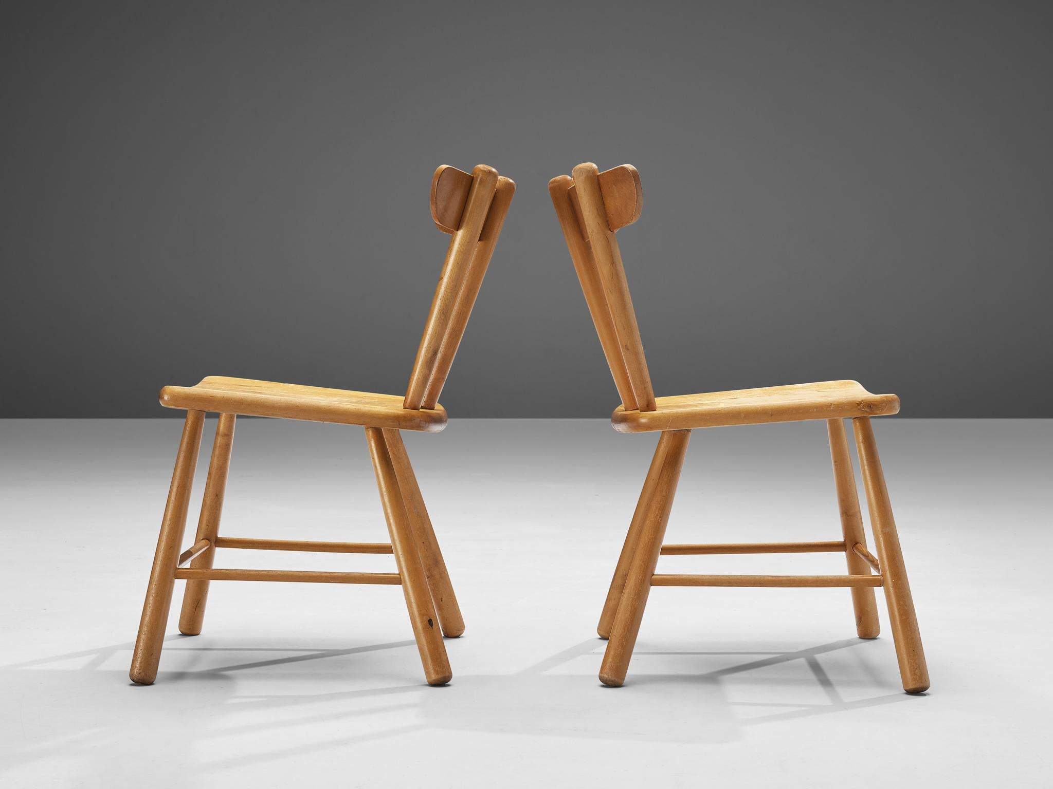 Pair of Scandinavian Spindle Chairs in Birch  For Sale 3
