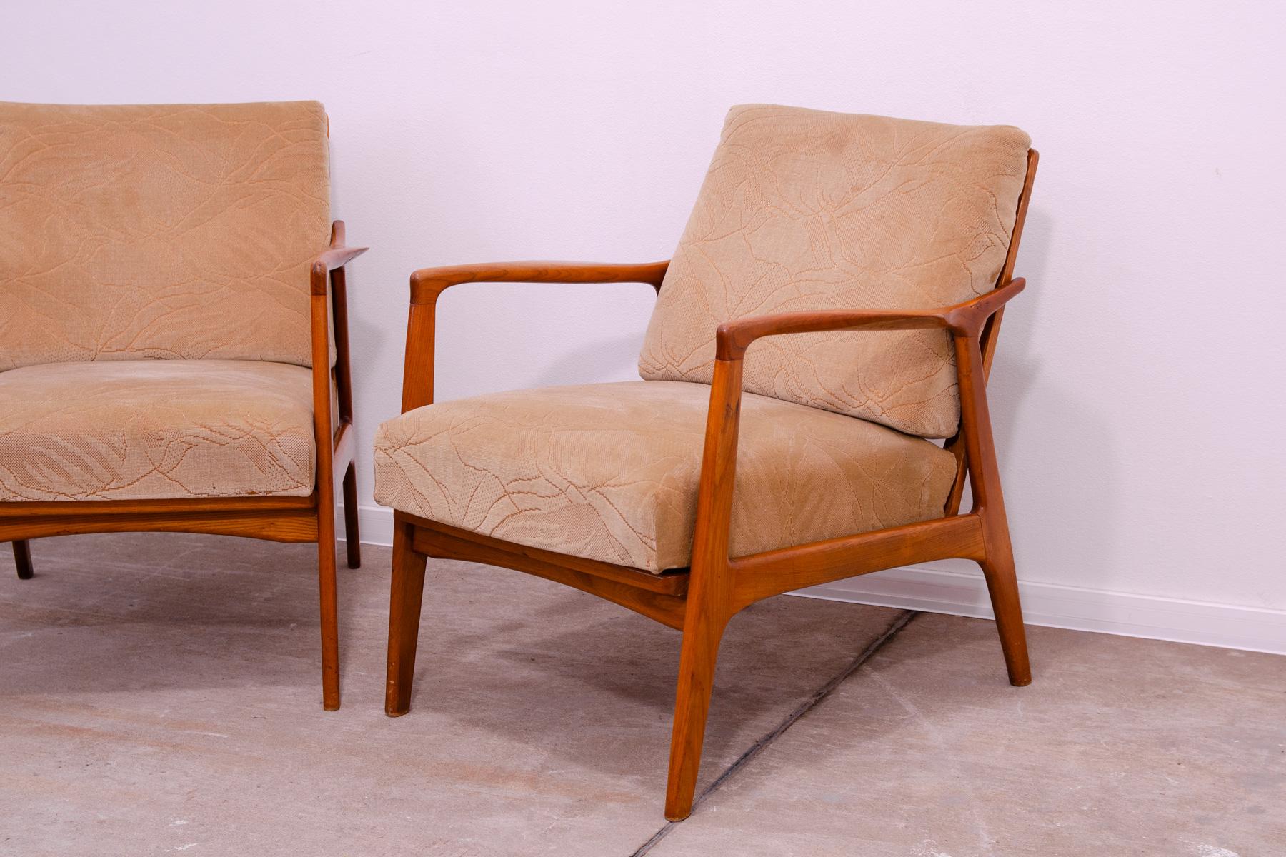 Fabric Pair of Scandinavian style armchairs by Sedláček & Vyčítal, Czechoslovakia, 1960