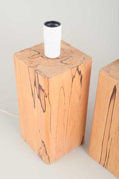 Pair of Scandinavian table lamps with solid wood base. 1980s/90s