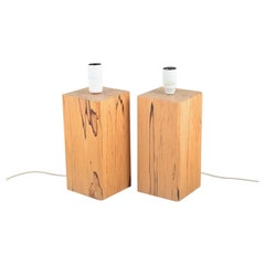 Pair of Scandinavian table lamps with solid wood base. 1980s/90s