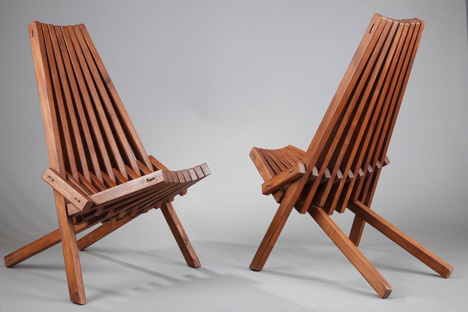 Scandinave Paire de chaises pliantes scandinaves en teck  en vente