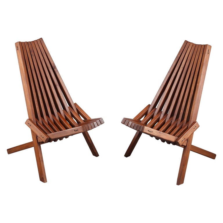 Pair of Scandinavian Teak Folding Chairs For Sale at 1stDibs