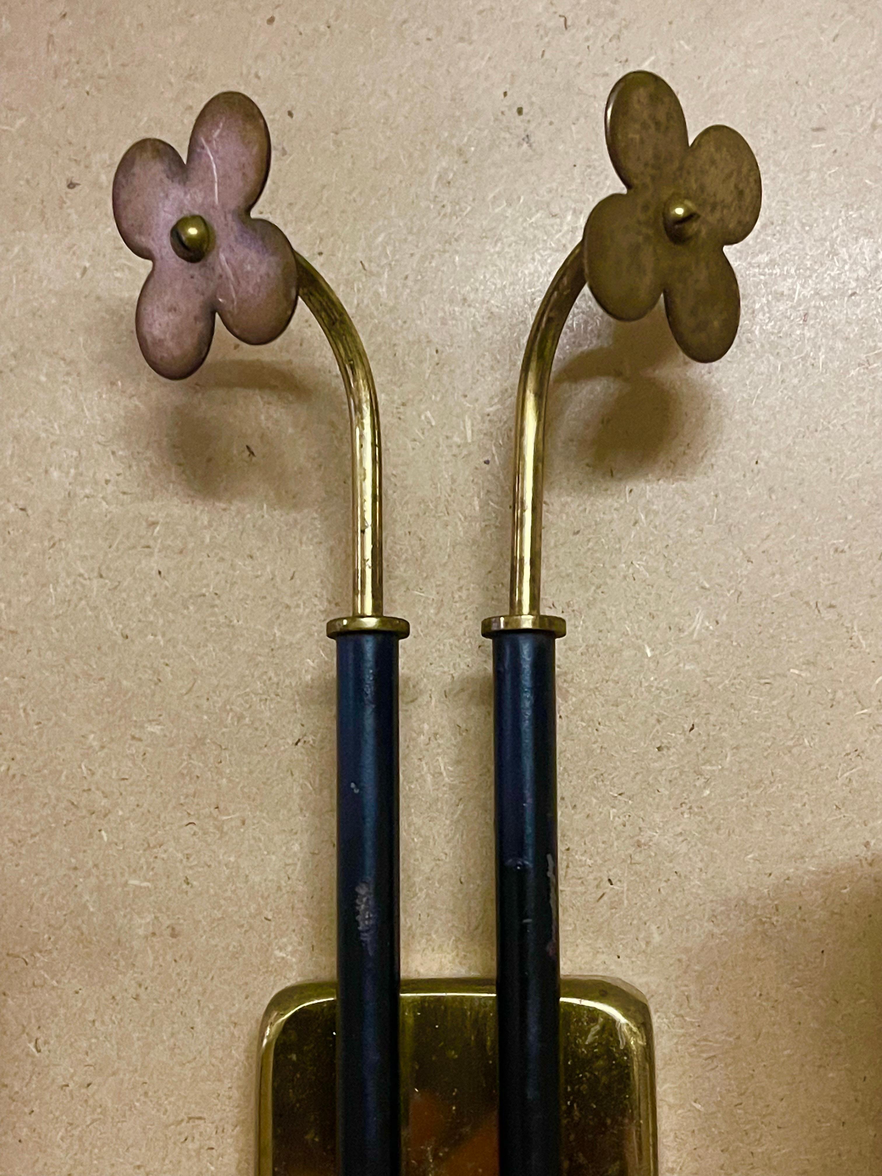 Pair of Scandinavian Tynell Style Opal Glass Tube and Brass Wall Sconces, 1940s For Sale 4