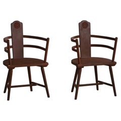Pair of Scandinavian Wooden Folk Art Armchairs with Hand-Carved Motifs, 1920s
