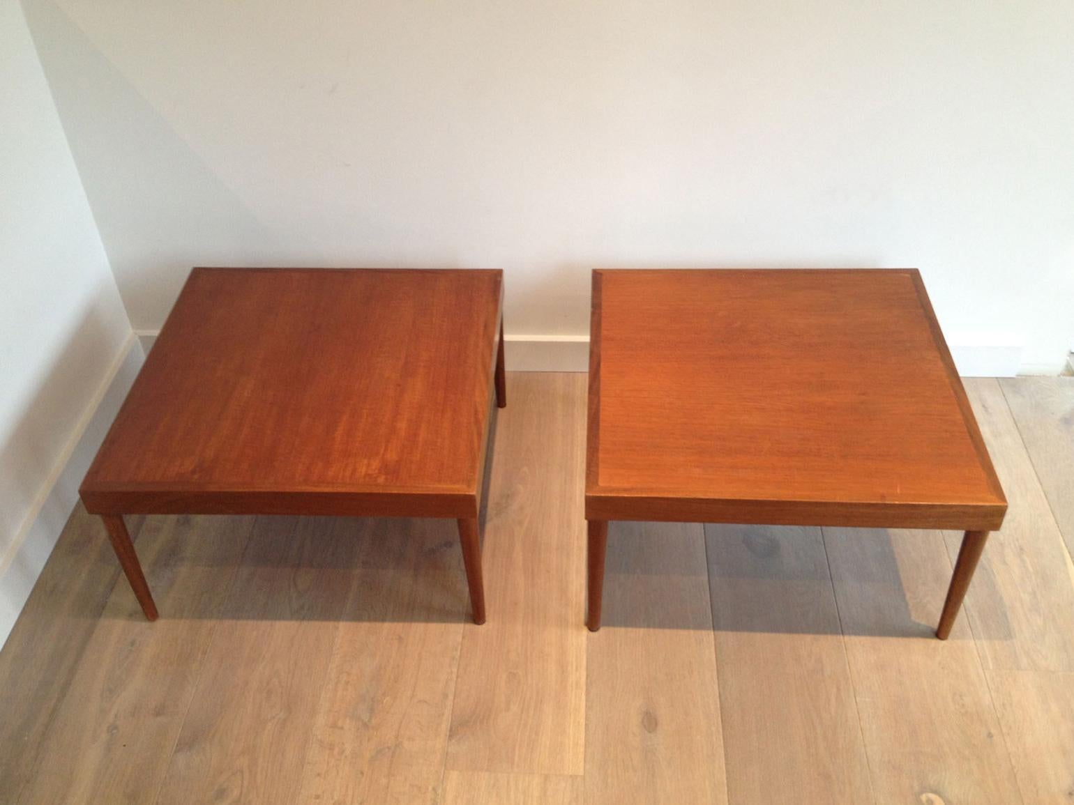 This pair of side tables is made of wood. This is a Scandinavian work. Circa 1960