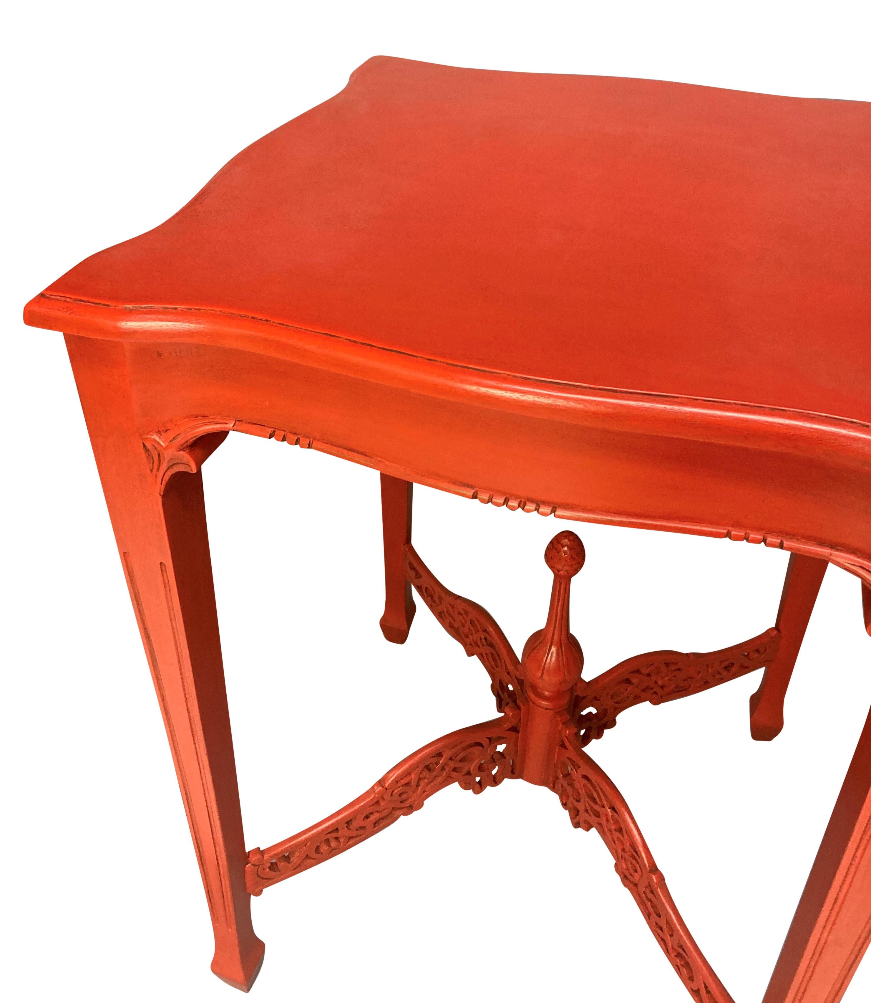 Mid-20th Century Pair Of Scarlet Chippendale Style Side Tables For Sale