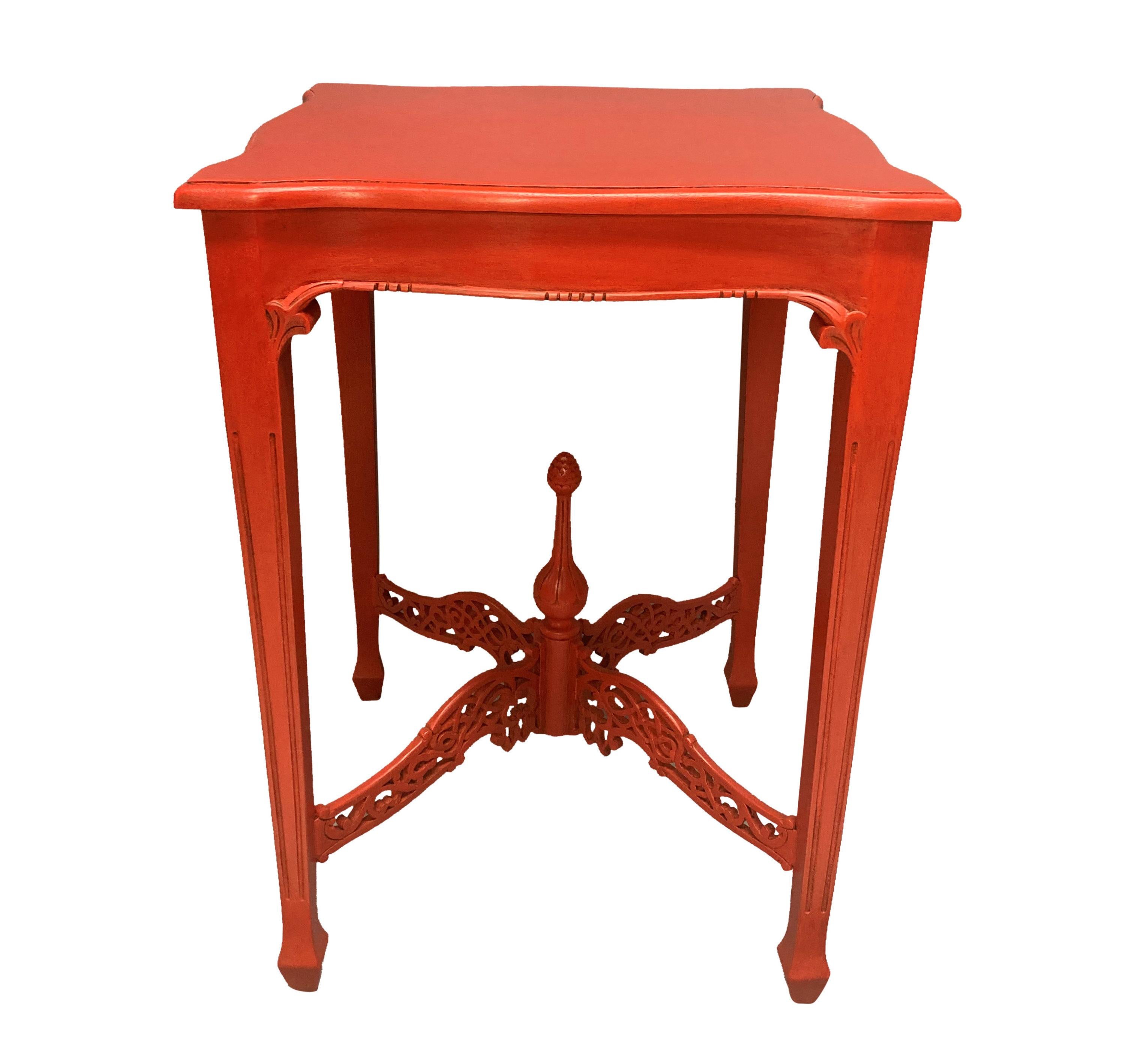 Pair Of Scarlet Chippendale Style Side Tables For Sale 1