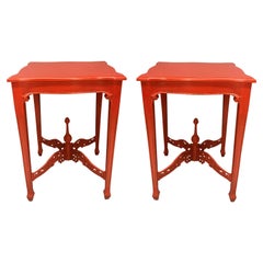 Vintage Pair Of Scarlet Chippendale Style Side Tables