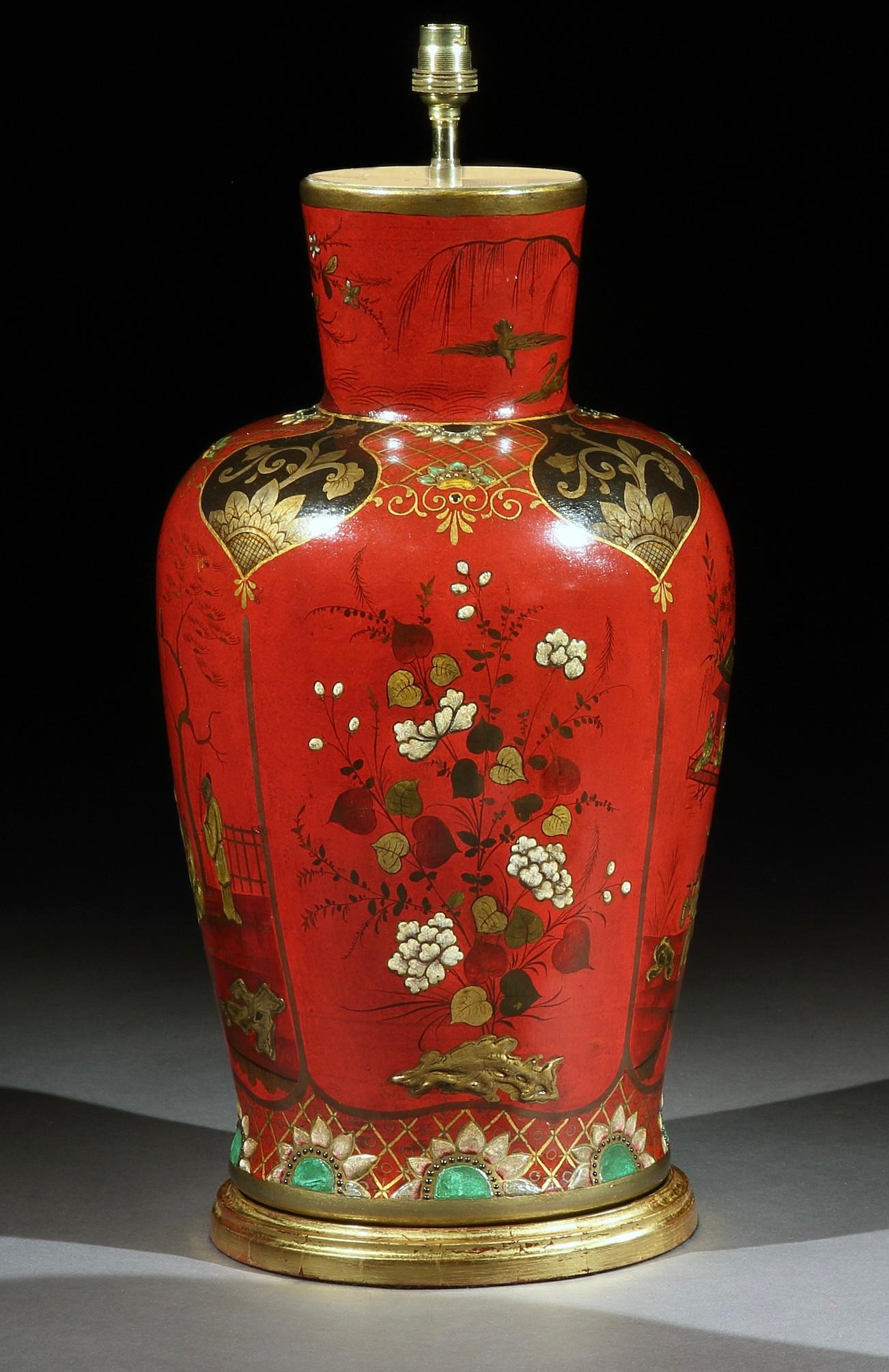 Allemand Paire de lampes de table en faïence berlinoise rouge écarlate du 19e siècle en vente