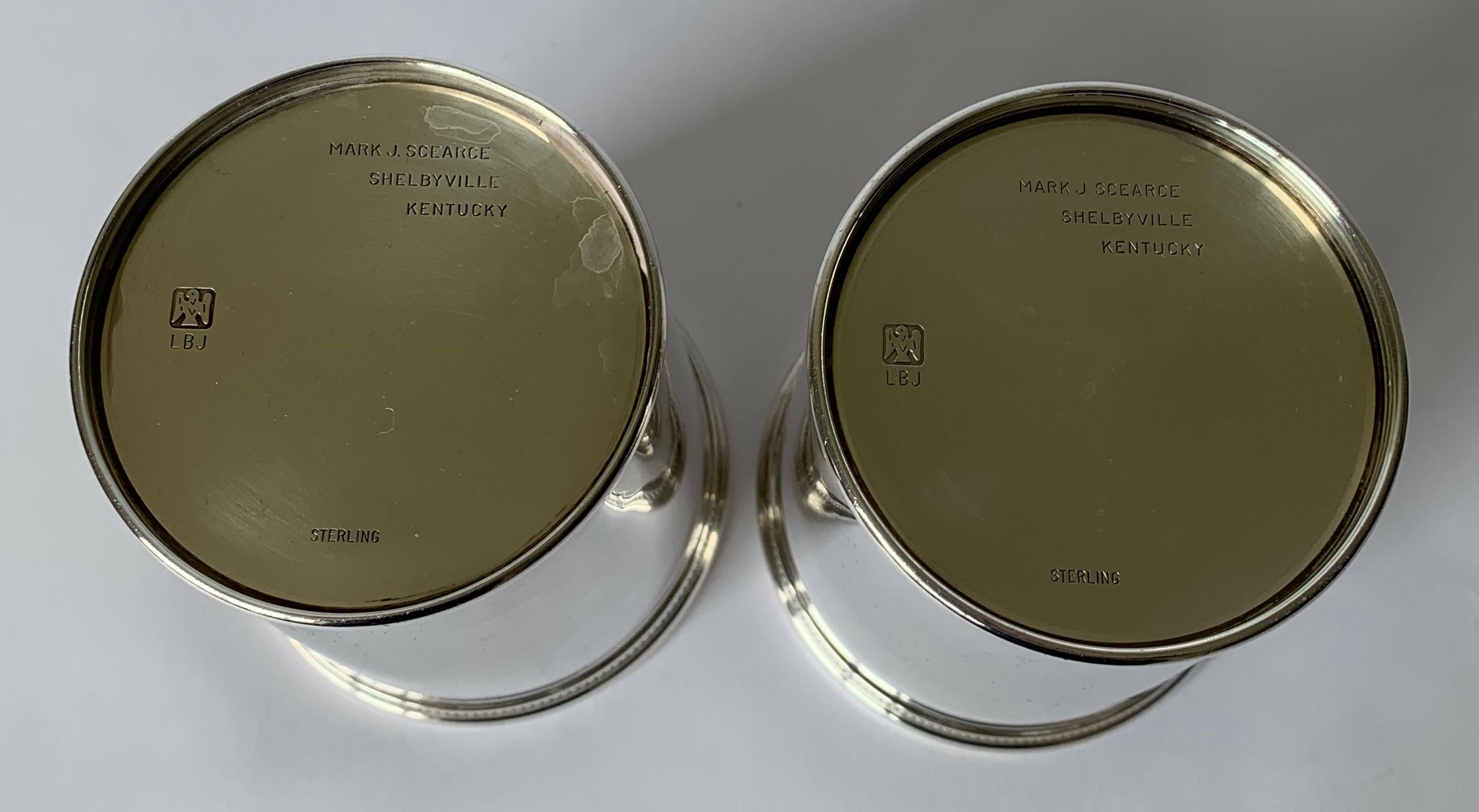 Pair Mark J. Scearce LBJ Sterling Silver Julep Cups In Good Condition In Stamford, CT