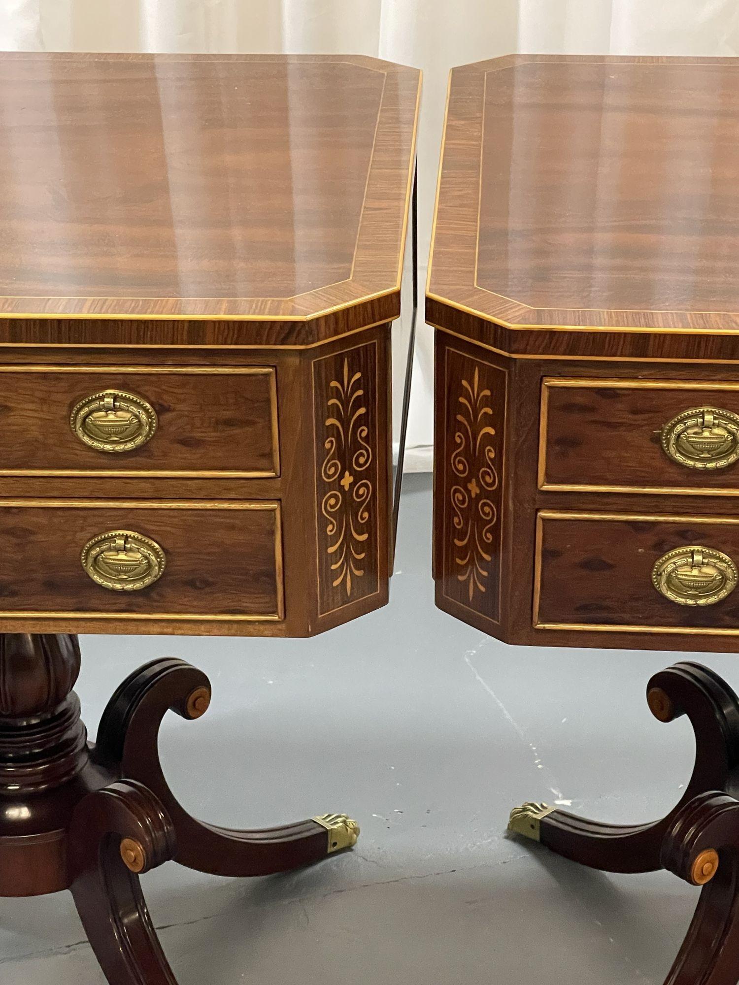 Georgian Pair of Schmieg and Kotzian Satinwood and Flame Mahogany Side / End Tables