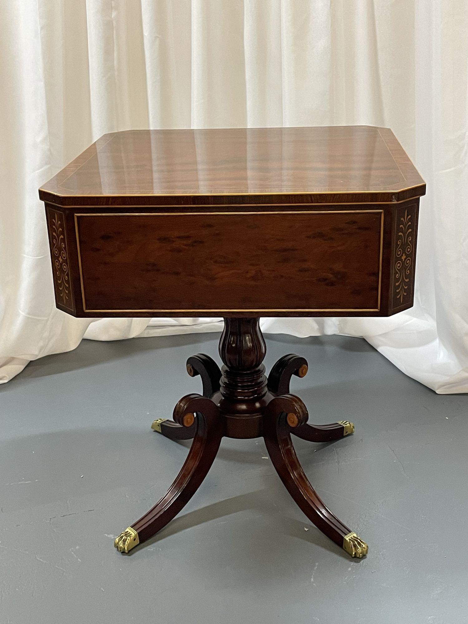 Pair of Schmieg and Kotzian Satinwood and Flame Mahogany Side / End Tables In Good Condition In Stamford, CT