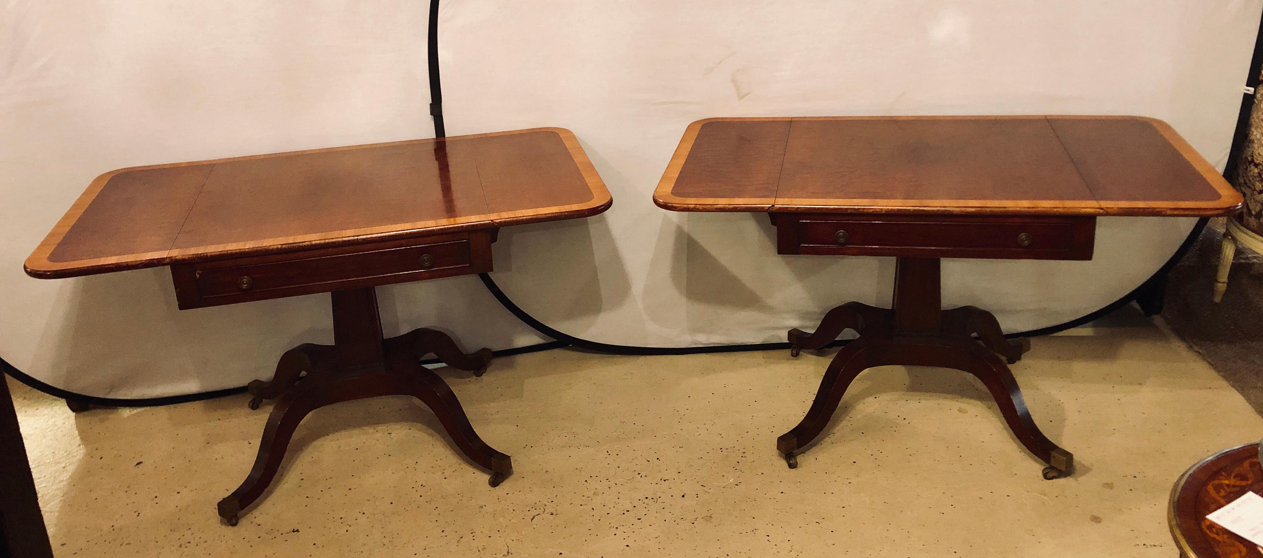 American Pair of Schmieg & Kotzian Georgian Style Drop-Leaf Sofa, Card or Side Tables