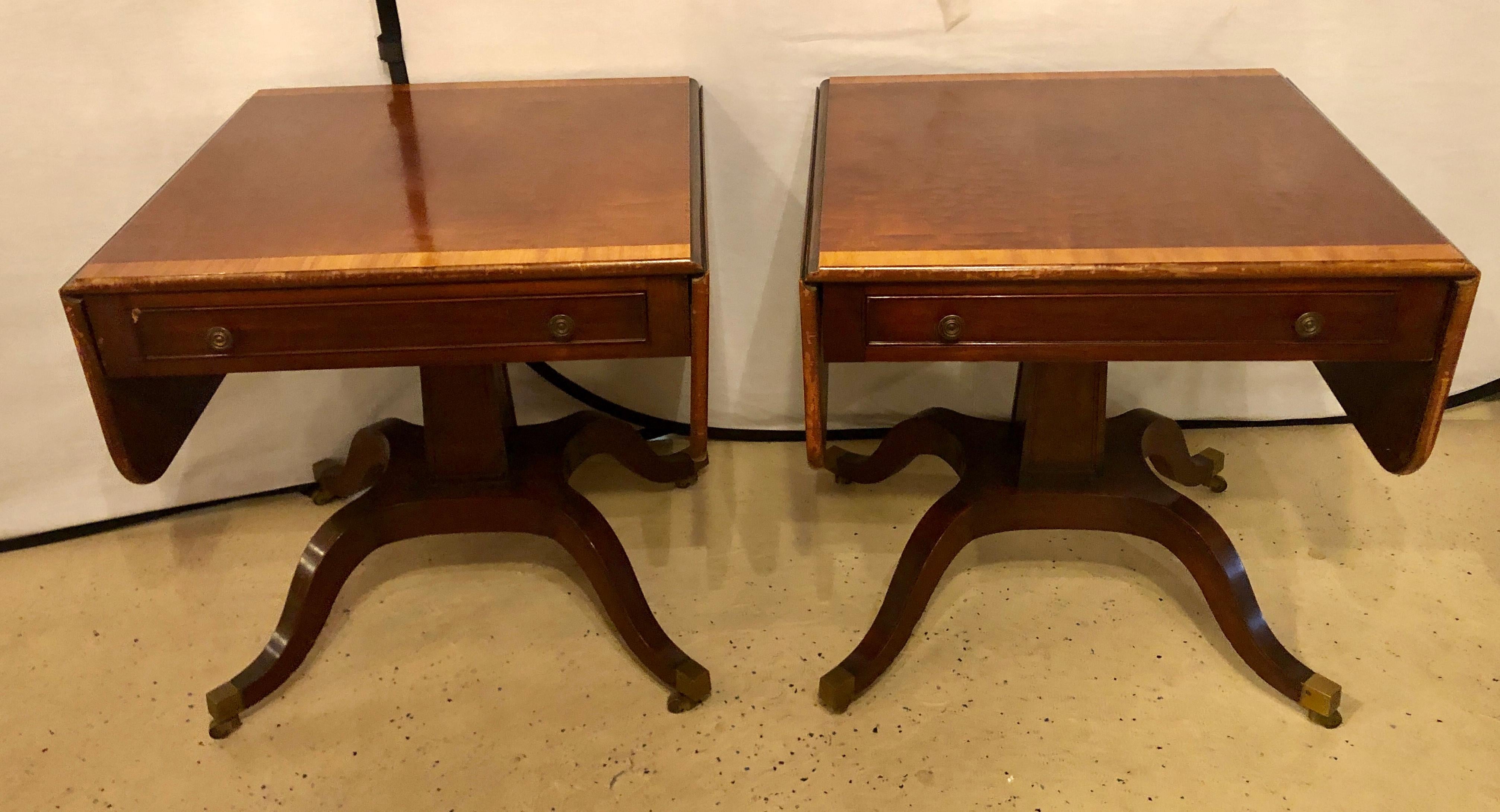 Pair of Schmieg & Kotzian Georgian Style Drop-Leaf Sofa, Card or Side Tables In Good Condition In Stamford, CT