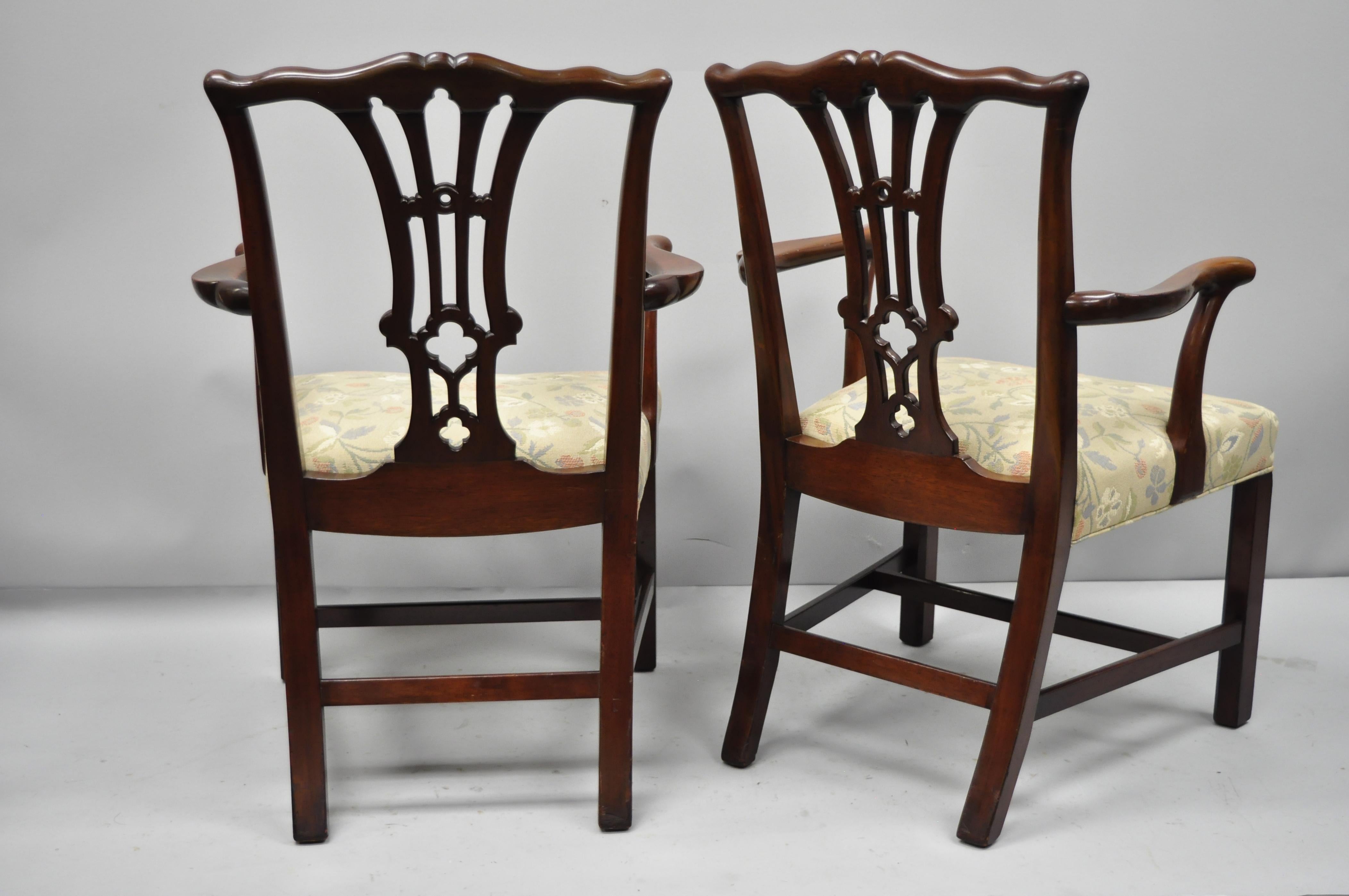 Pair of Schmieg & Kotzian Mahogany Chippendale Style Dining Chairs Armchairs 5