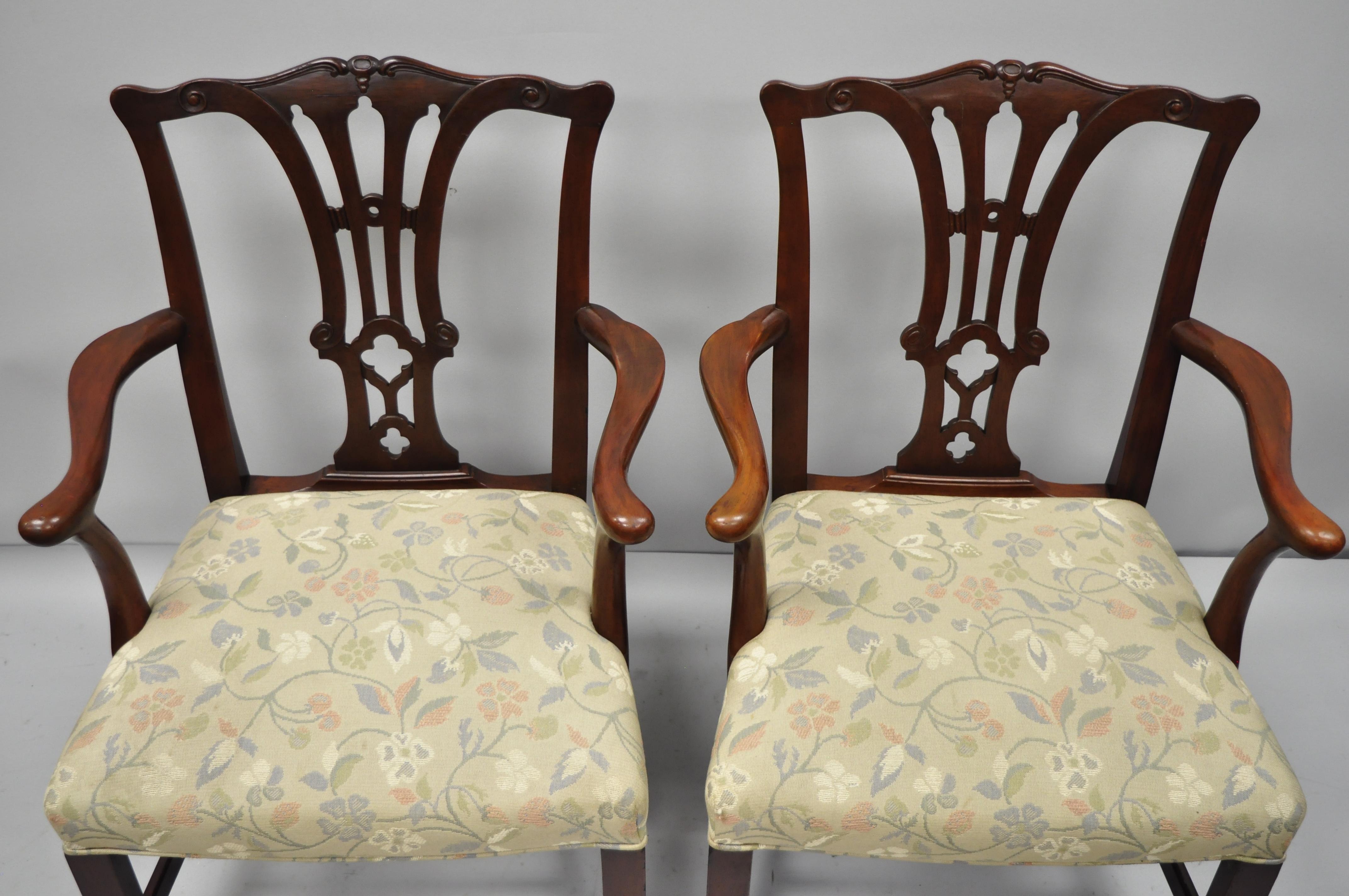 Pair of Schmieg & Kotzian Mahogany Chippendale Style Dining Chairs Armchairs 7