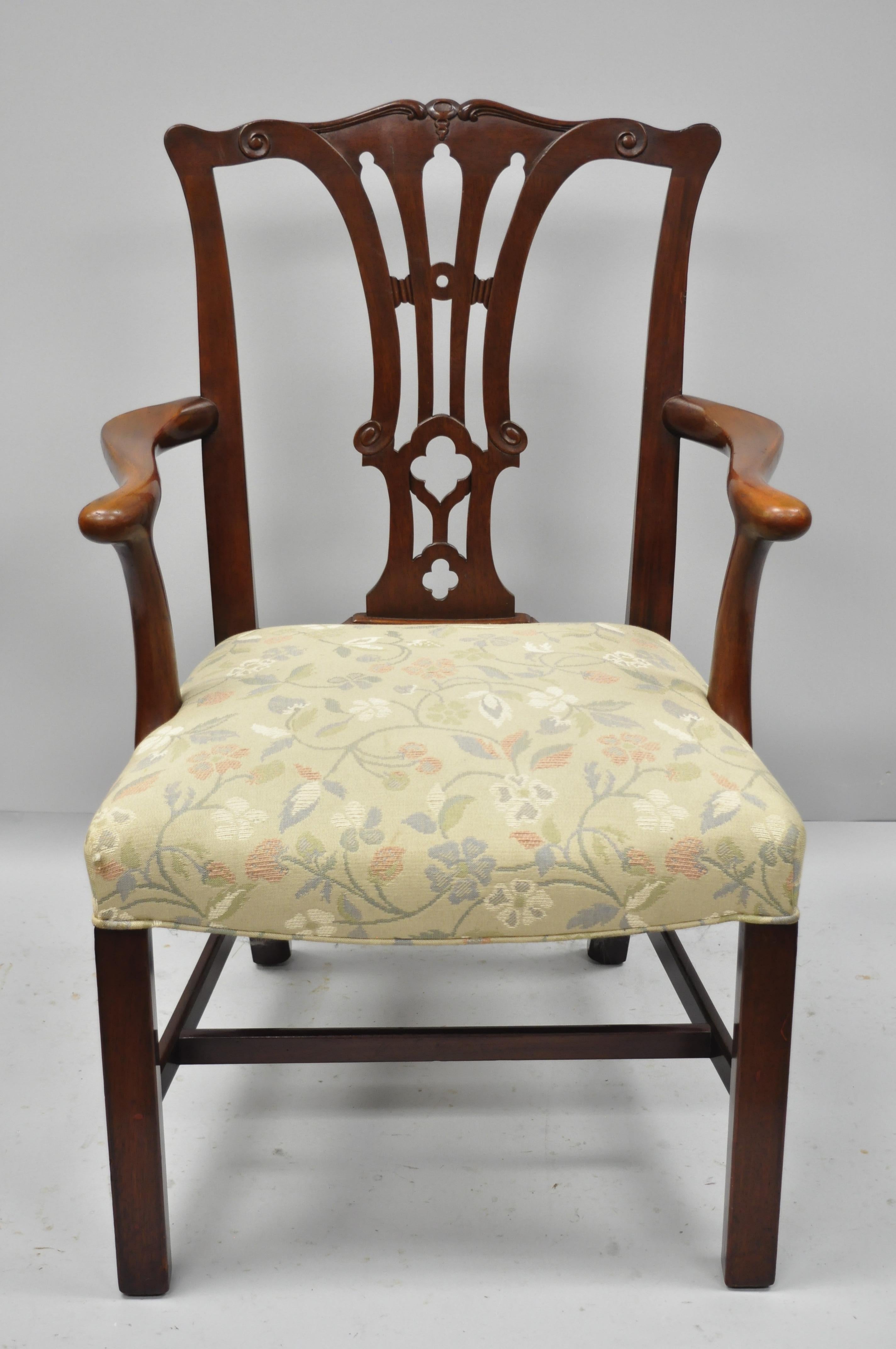 American Pair of Schmieg & Kotzian Mahogany Chippendale Style Dining Chairs Armchairs