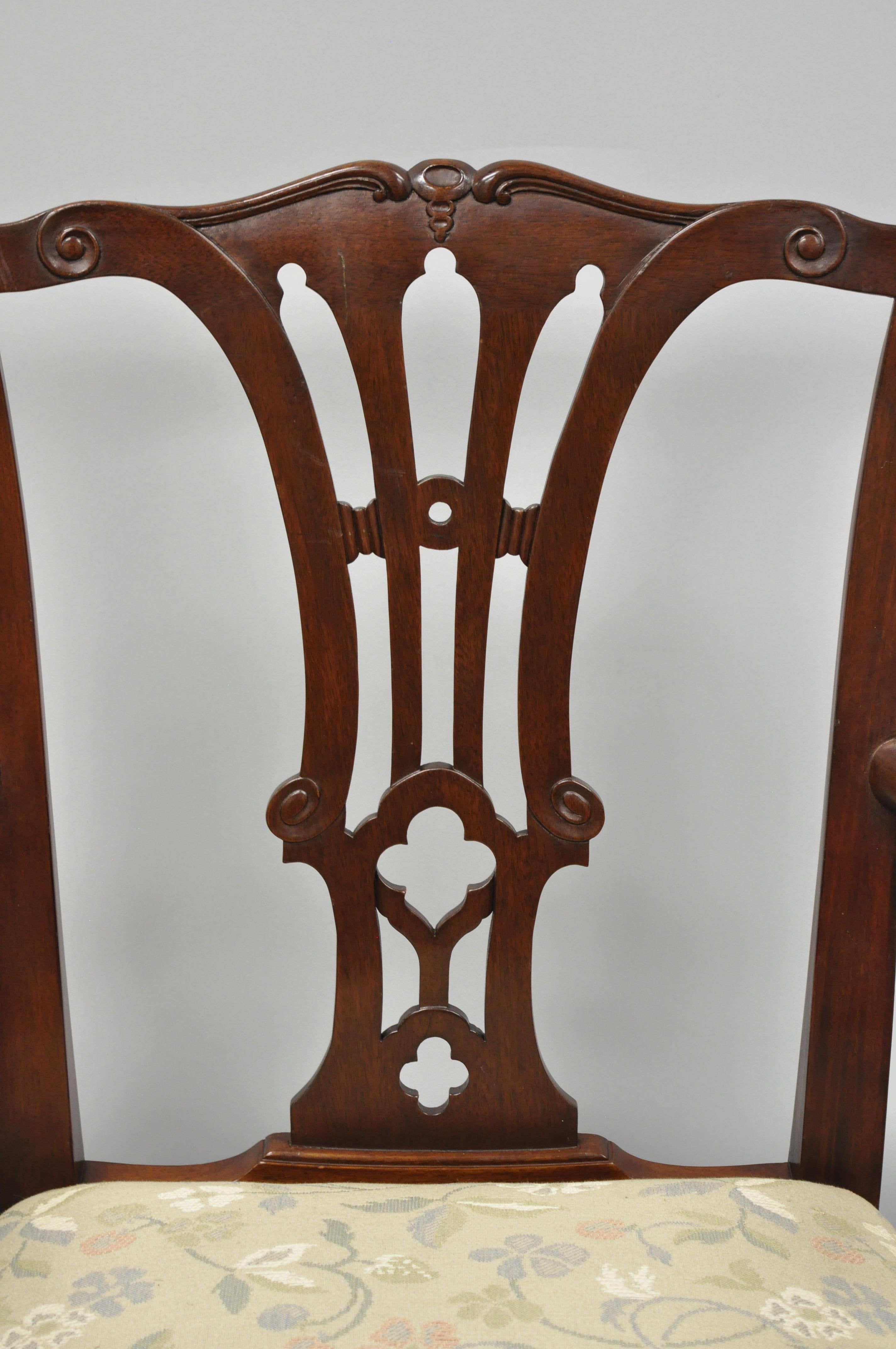 Pair of Schmieg & Kotzian Mahogany Chippendale Style Dining Chairs Armchairs In Good Condition In Philadelphia, PA