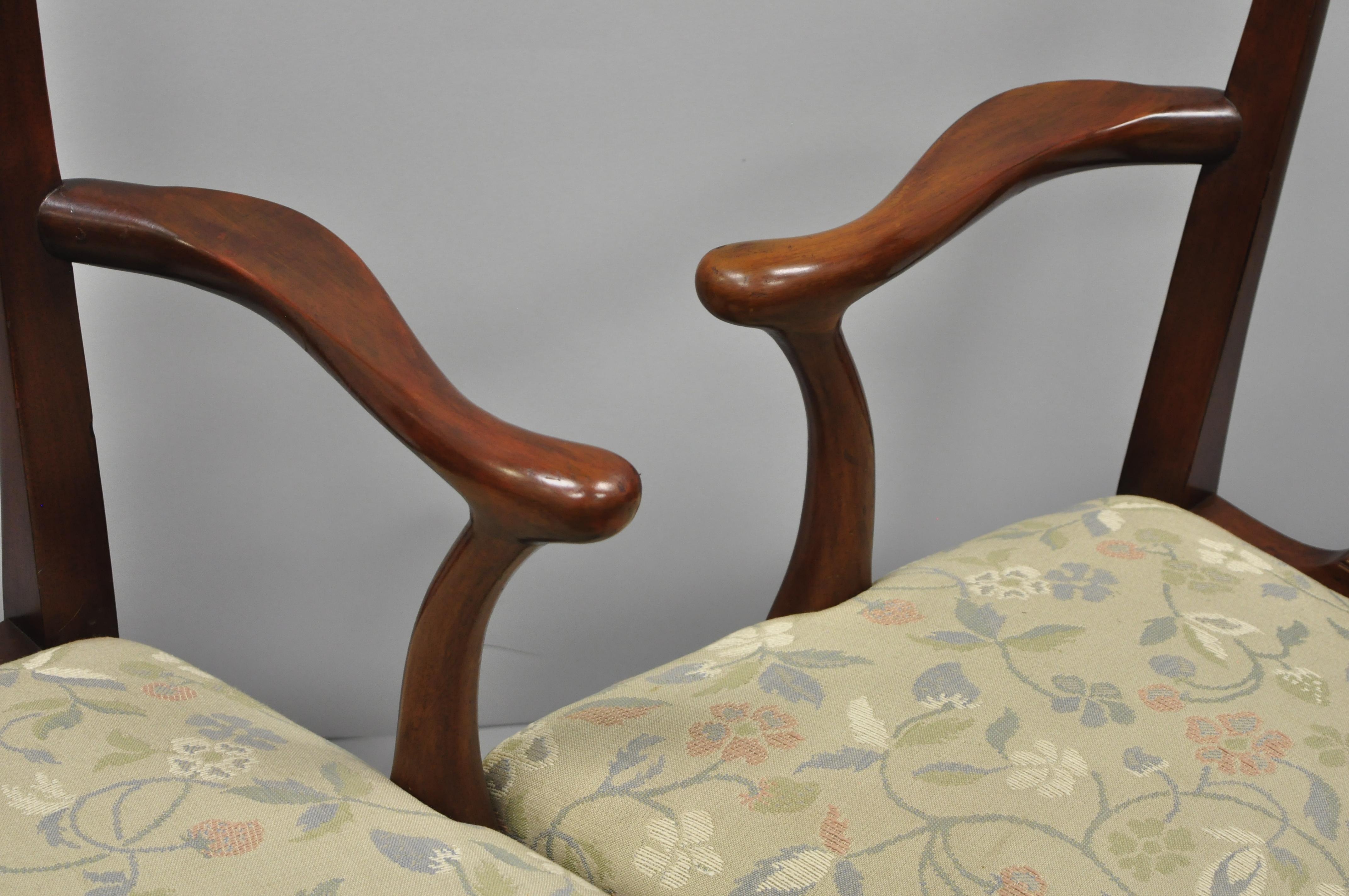 Mid-20th Century Pair of Schmieg & Kotzian Mahogany Chippendale Style Dining Chairs Armchairs