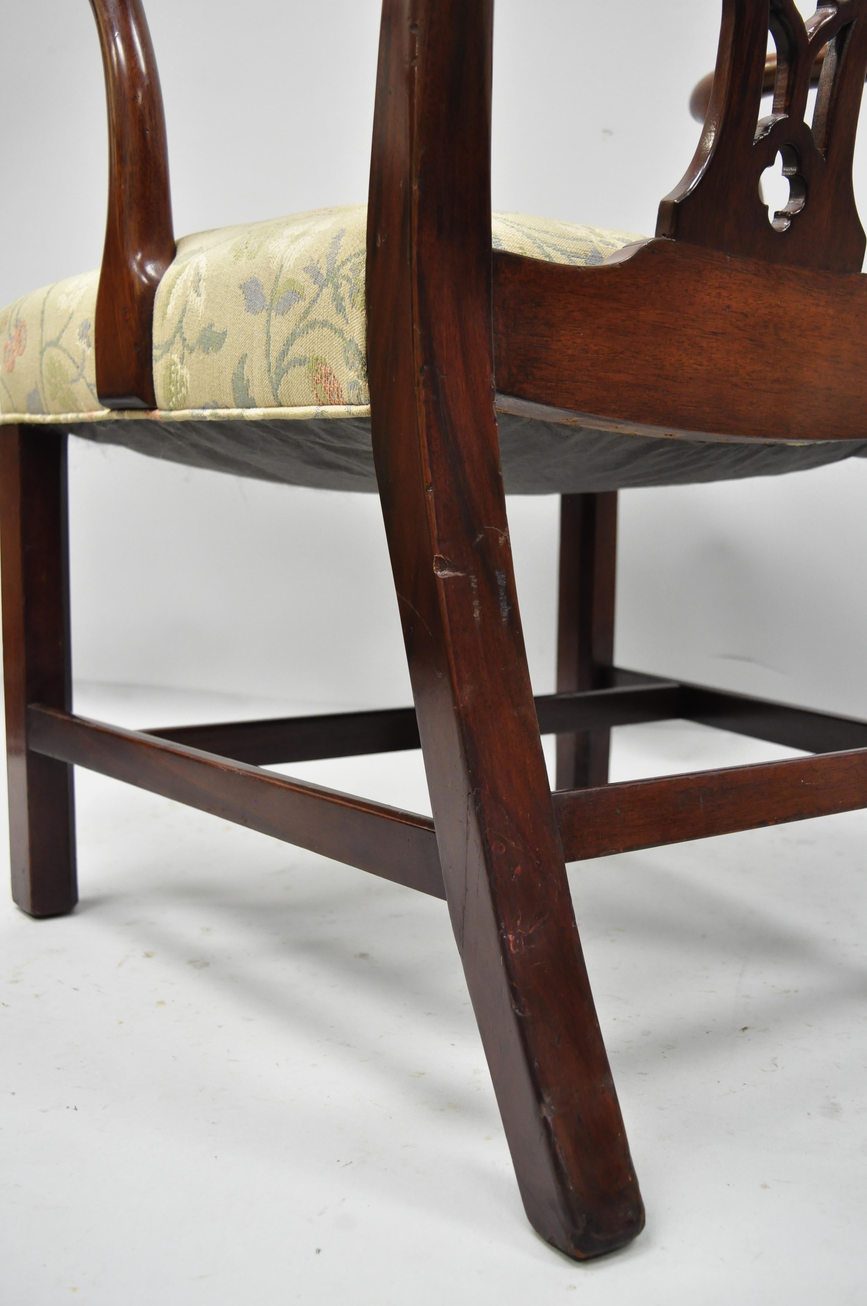 Pair of Schmieg & Kotzian Mahogany Chippendale Style Dining Chairs Armchairs 1