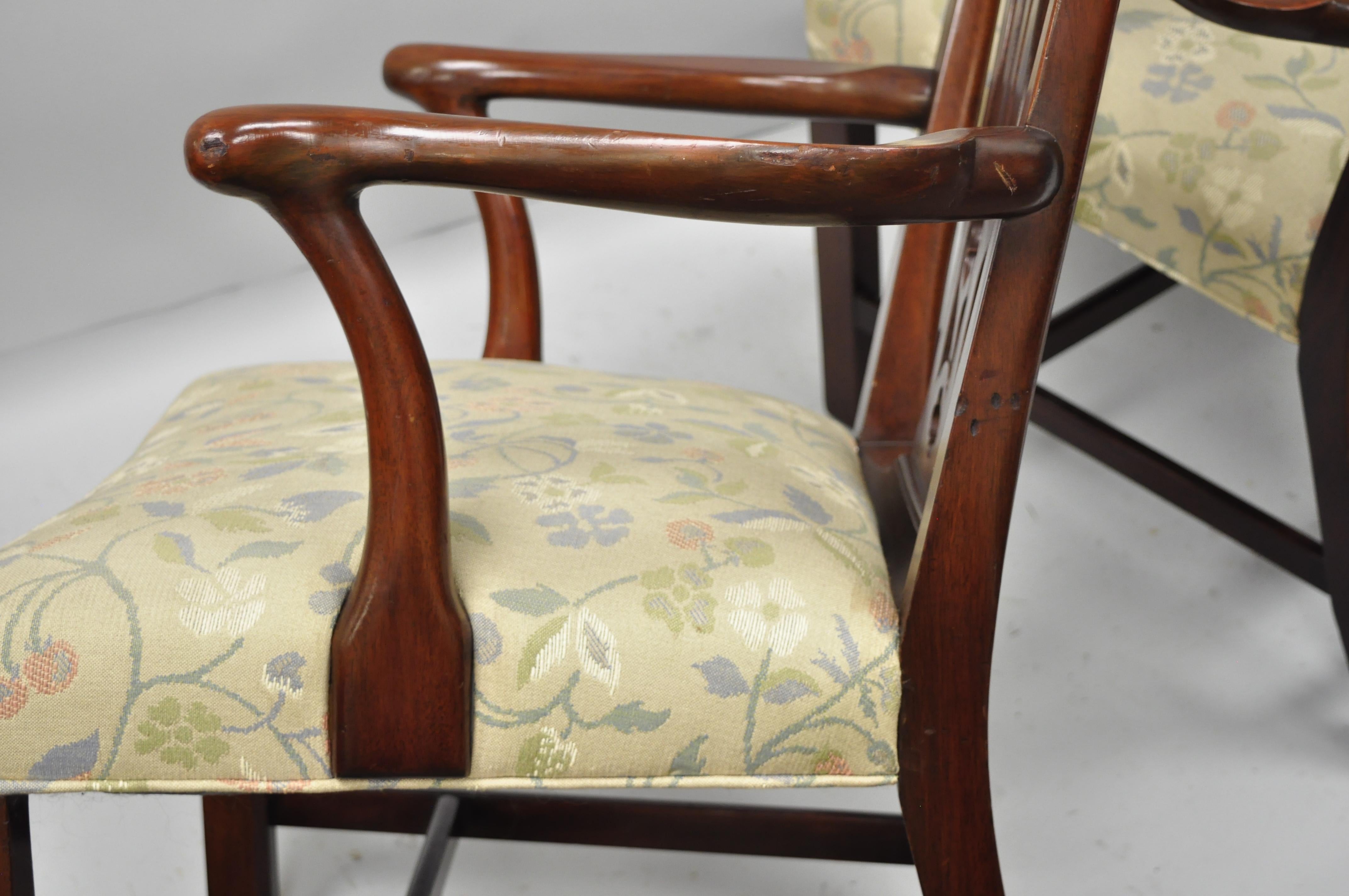 Pair of Schmieg & Kotzian Mahogany Chippendale Style Dining Chairs Armchairs 4