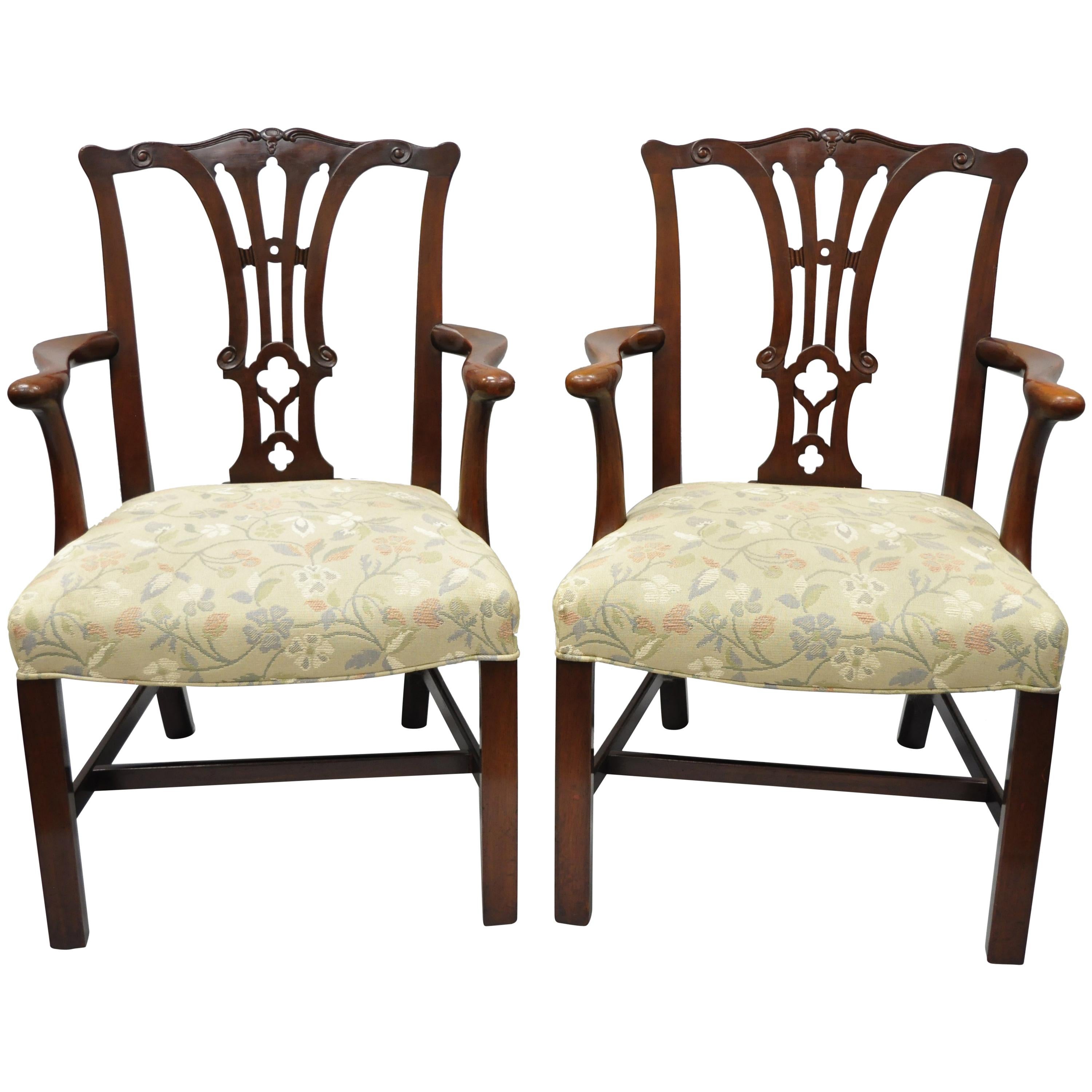Pair of Schmieg & Kotzian Mahogany Chippendale Style Dining Chairs Armchairs