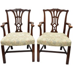 Pair of Schmieg & Kotzian Mahogany Chippendale Style Dining Chairs Armchairs