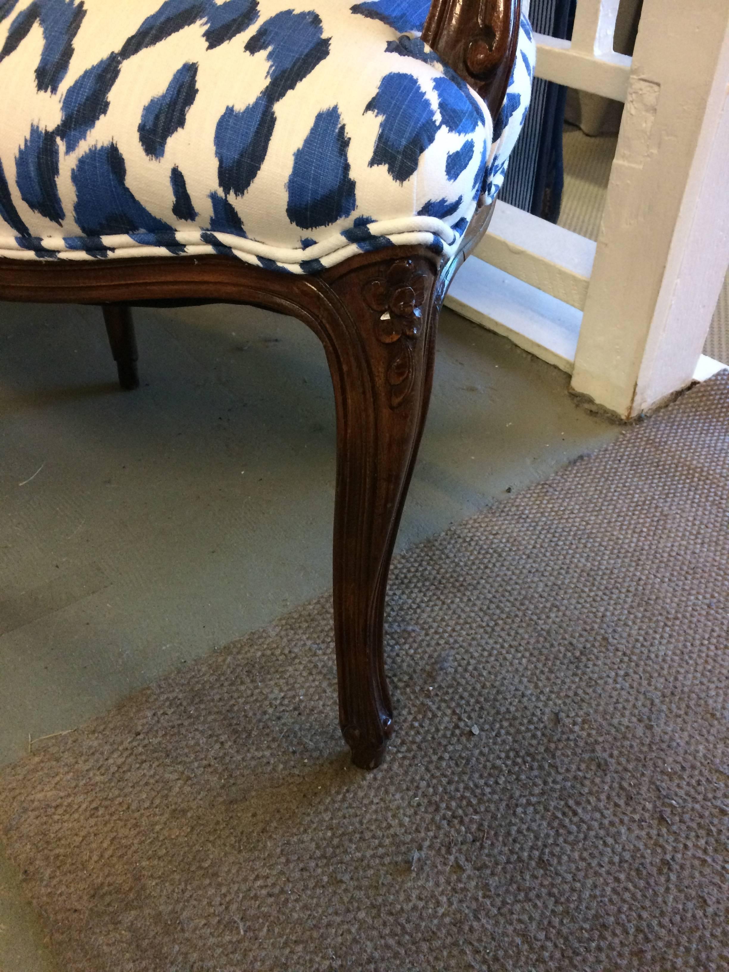 American Pair of Schnazzy Armchairs Upholstered in Schumacher Blue & White Animal Print