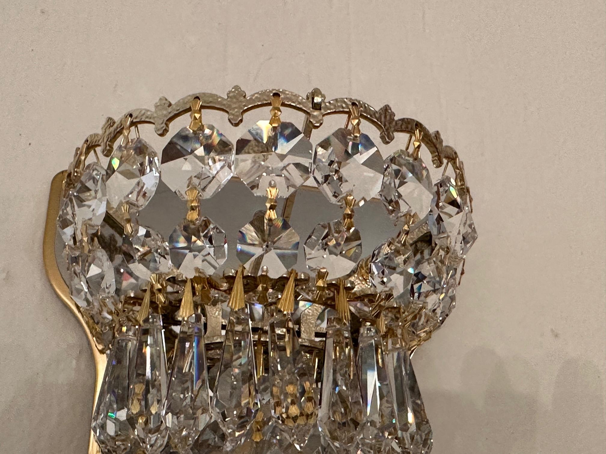 Contemporary Pair of Schonbek Gold Leaf and Crystal Fancy Wall Sconces