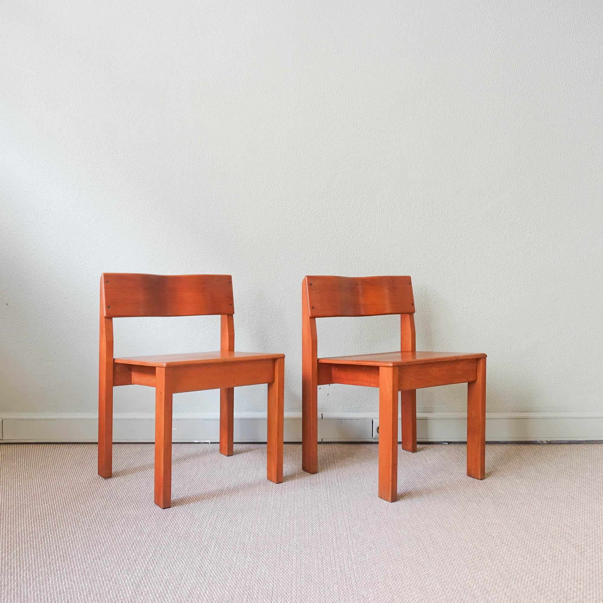 Beech Pair of School Chairs, Model Sena, by António Sena Da Silva, for Móveis Olaio For Sale