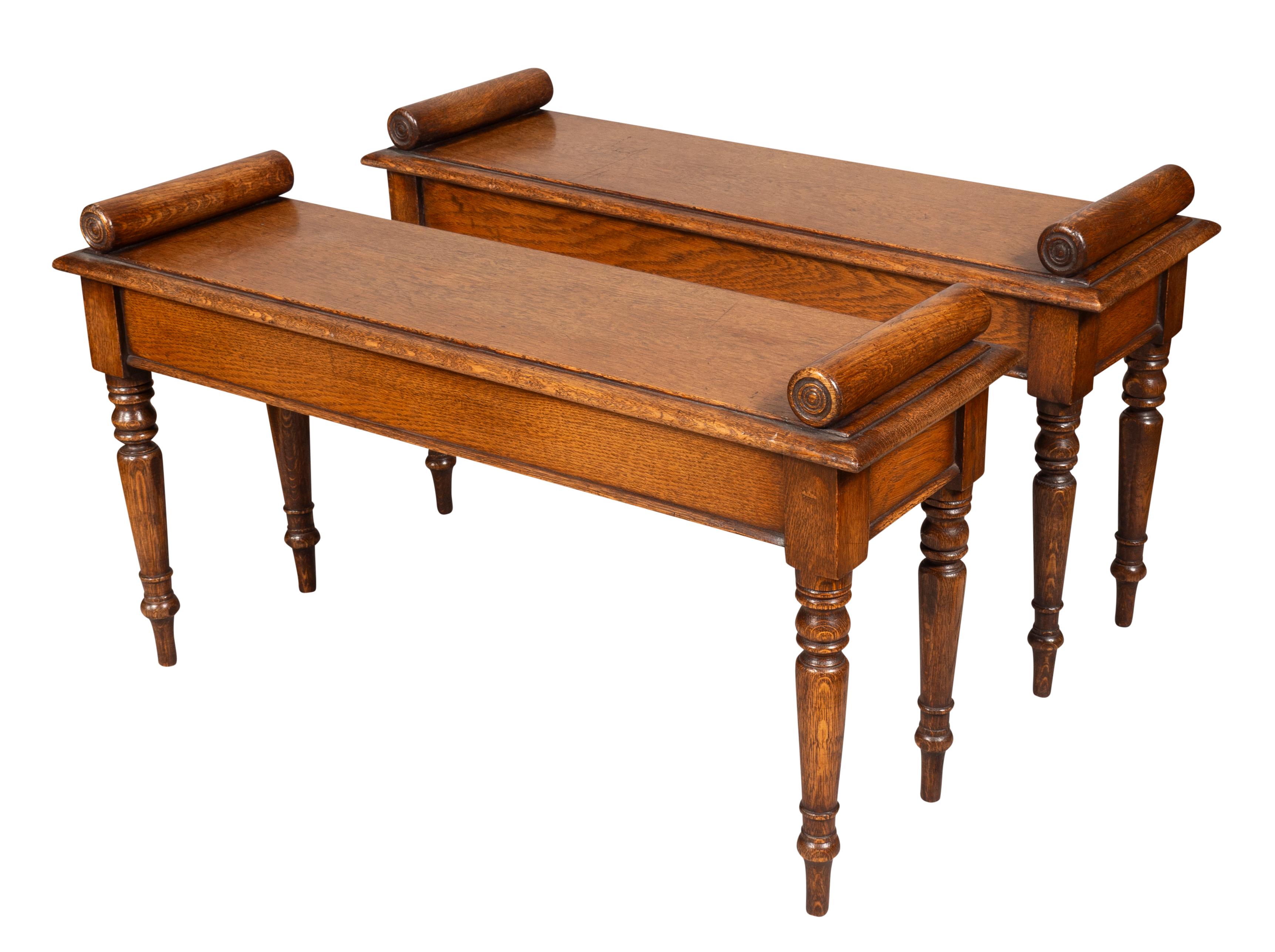 Edwardian Pair Of Schoolbred Style Oak Benches For Sale