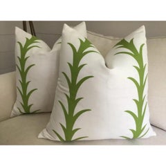 Pair of Schumacher “Acanthus” in Leaf Green 18" Double-Sided Down Filled Pillows
