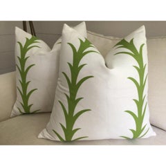 Pair of Schumacher “Acanthus” in Leaf Green Down Filled Pillows