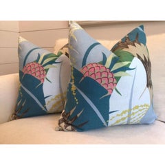 Pair of Schumacher “Ananas” in Peacock Down Filled Pillows