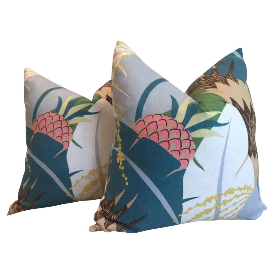 Paire d
oreillers en duvet Schumacher "Ananas" en paon